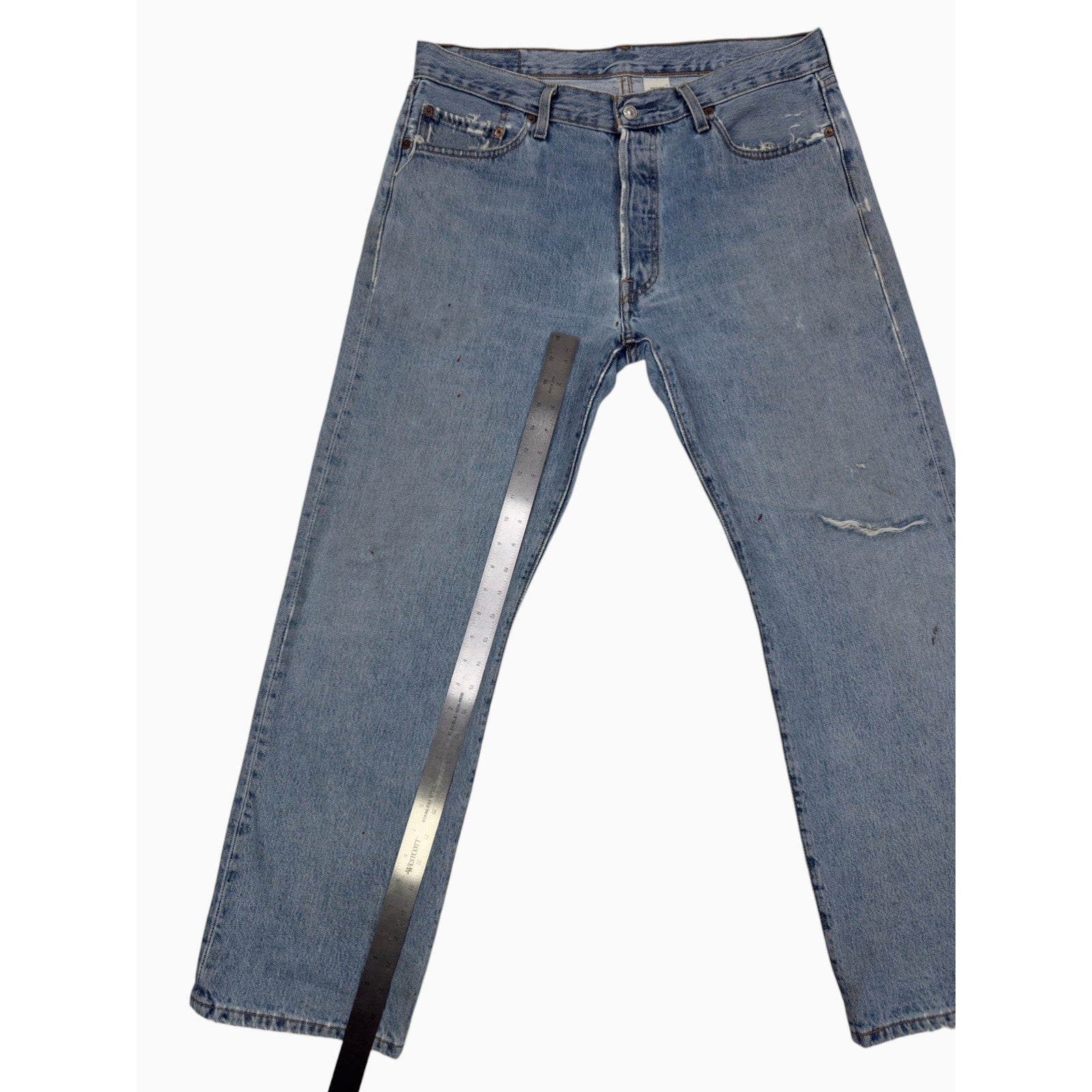 Levis 501 Vintage Mens 36x30 Blue Denim Straight Leg Button Fly Distressed Jeans