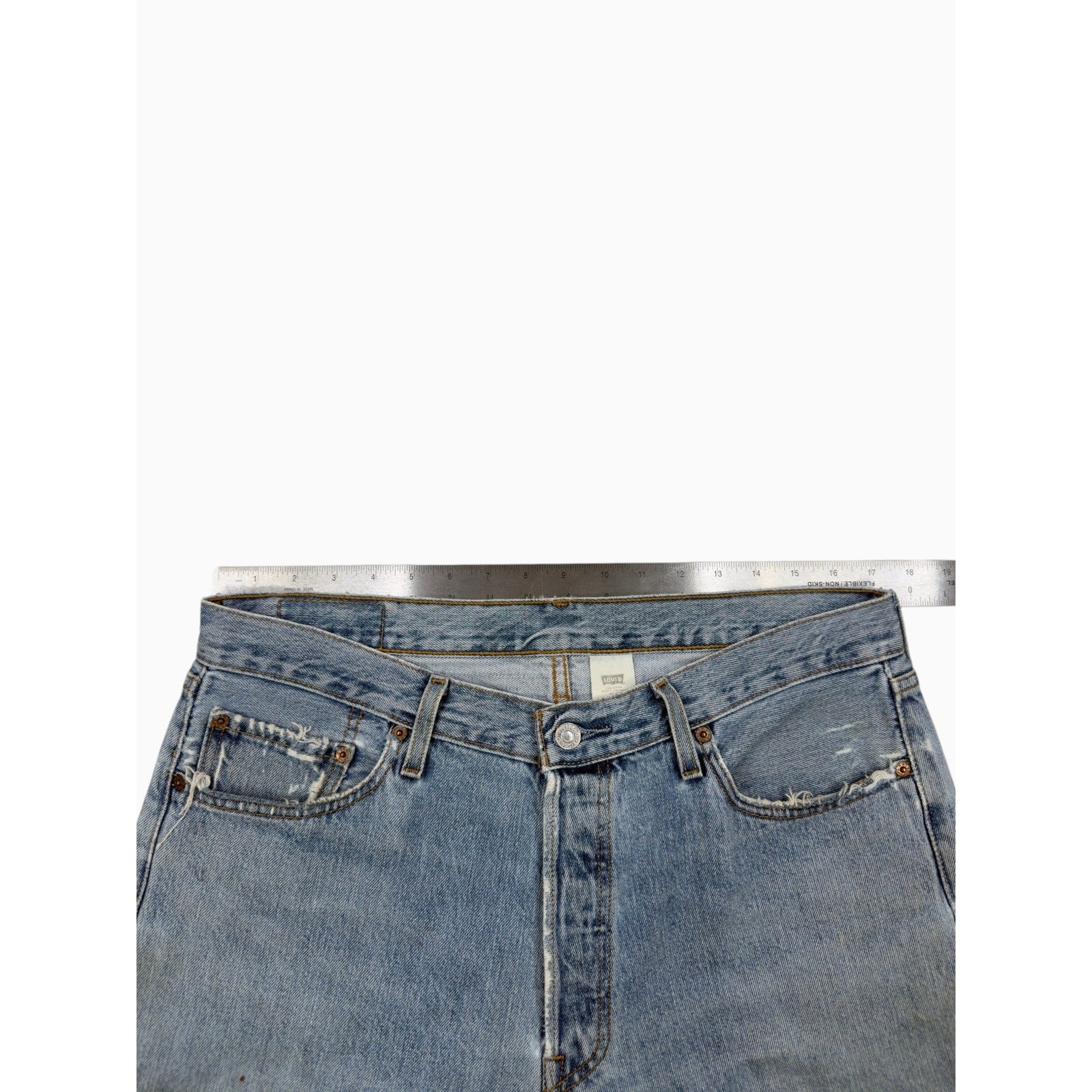 Levis 501 Vintage Mens 36x30 Blue Denim Straight Leg Button Fly Distressed Jeans