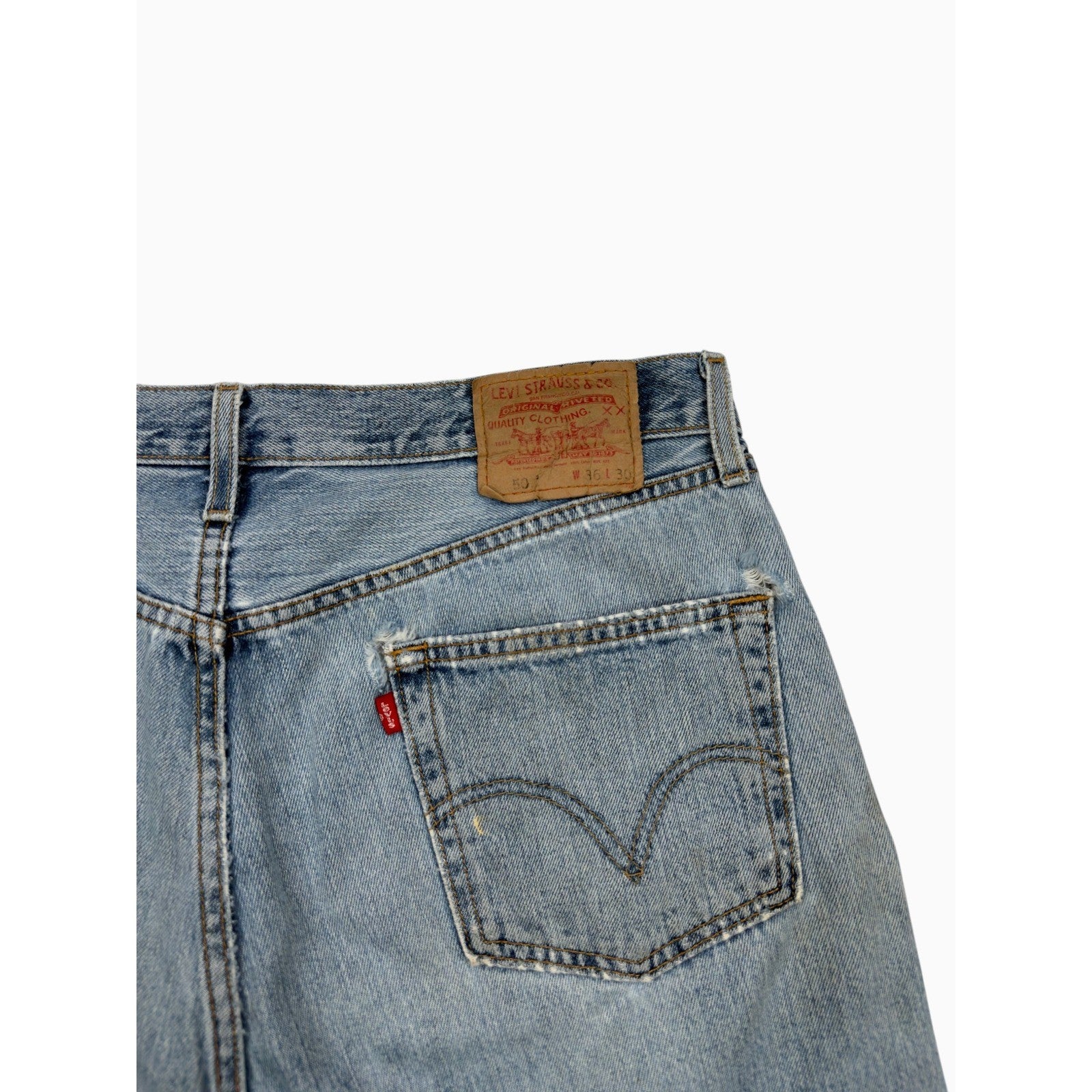 Levis 501 Vintage Mens 36x30 Blue Denim Straight Leg Button Fly Distressed Jeans