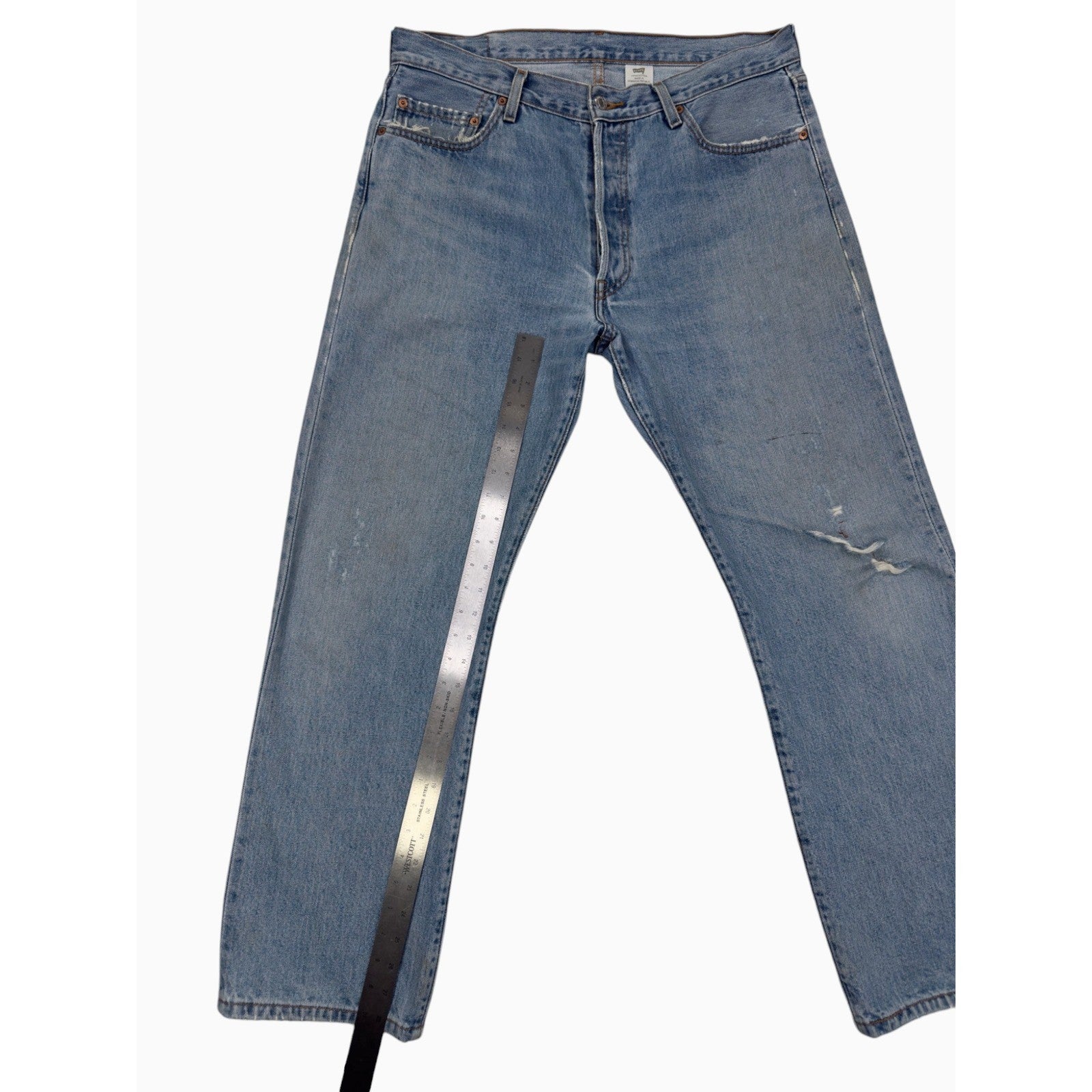 Levis 501 Mens Vintage Light Wash Straight Leg Button Fly Denim Jeans W36 L30