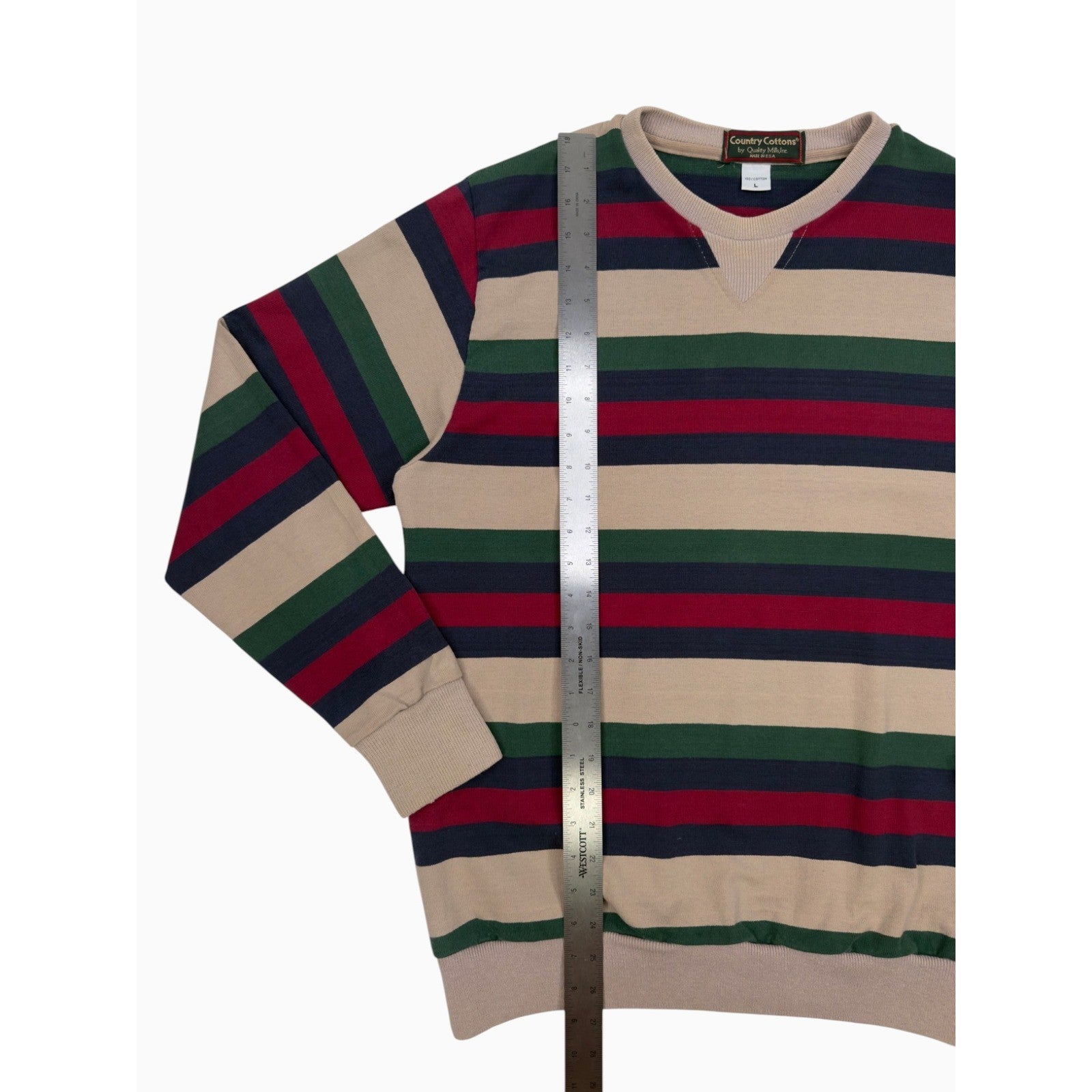 Vintage Country Cottons Striped Sweatshirt Mens Large USA Made Crewneck Pullover