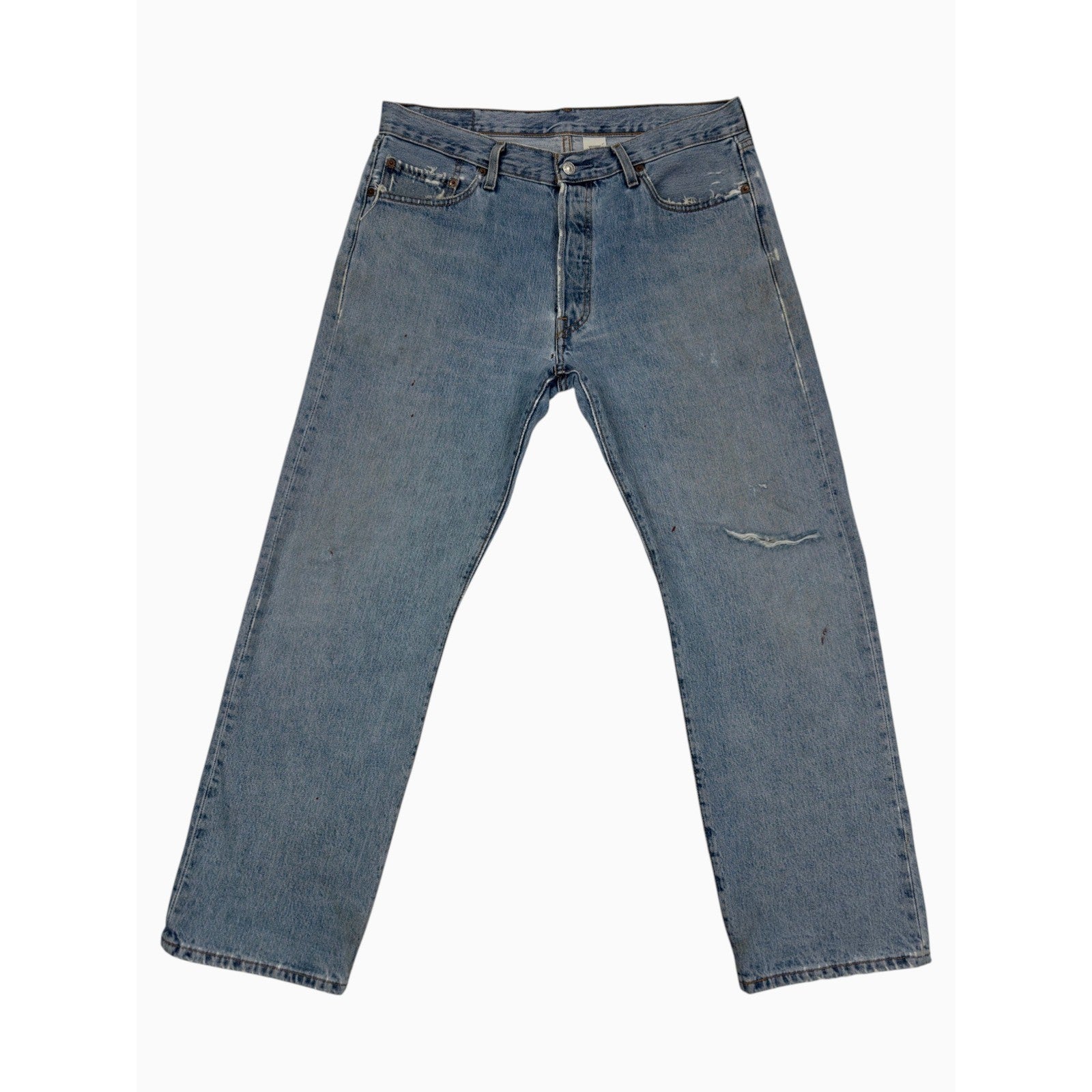 Levis 501 Vintage Mens 36x30 Blue Denim Straight Leg Button Fly Distressed Jeans