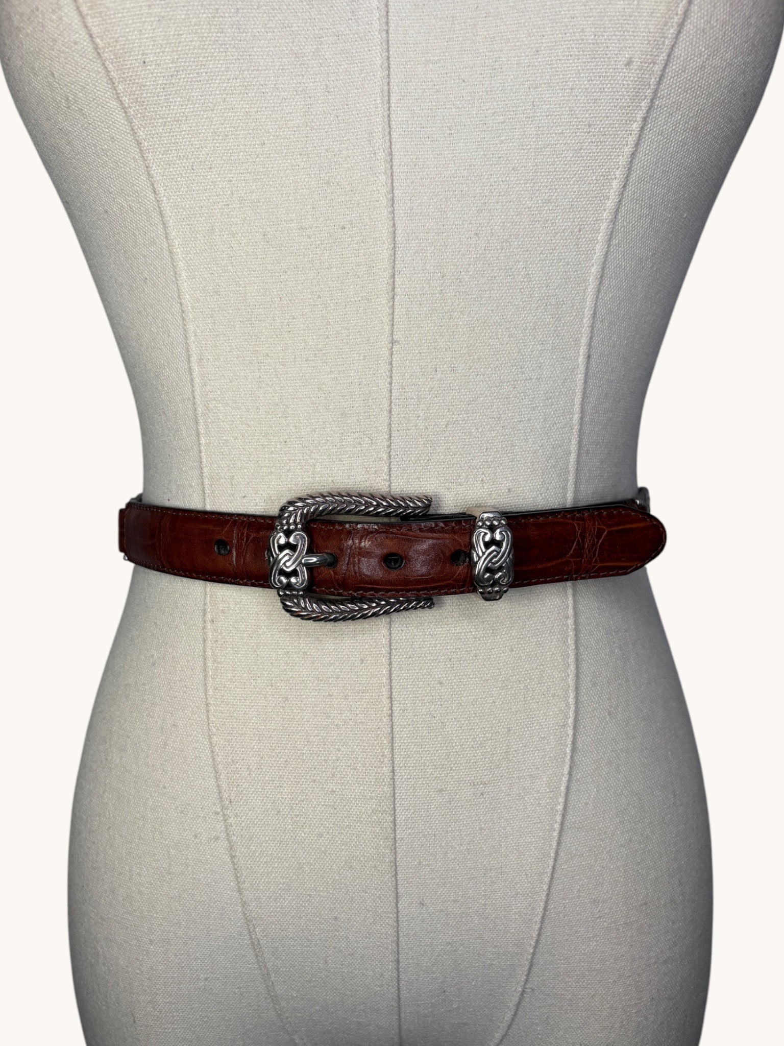 90s Brighton Brown Leather Belt with Silver Accents - M