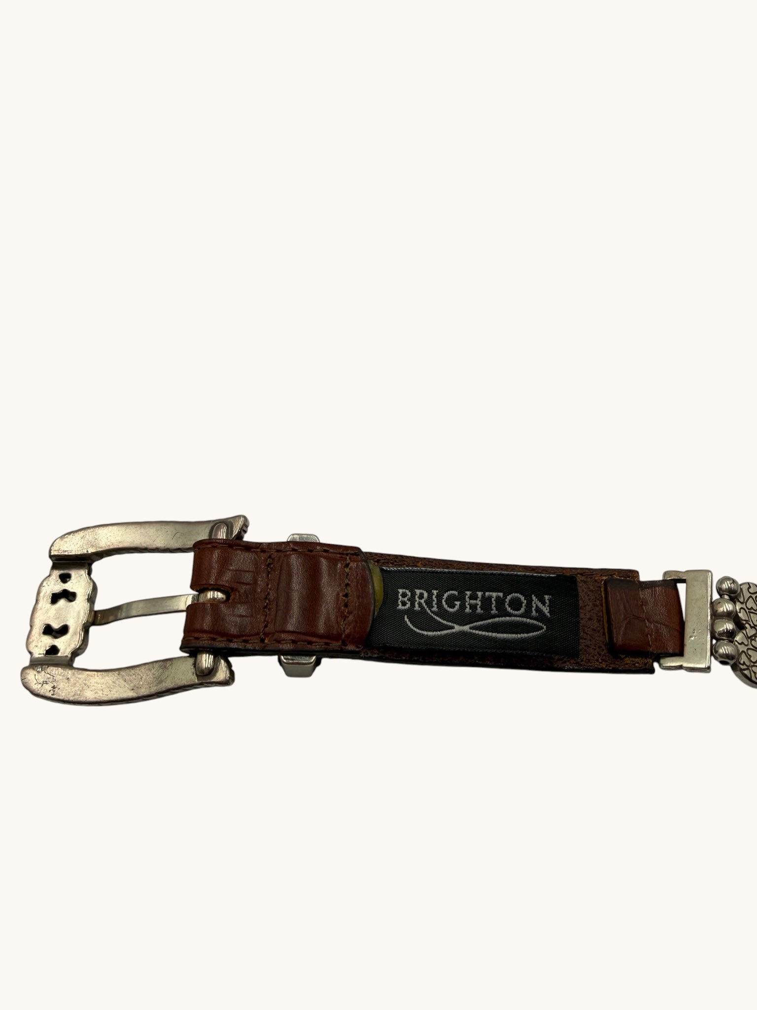 90s Brighton Brown Leather Belt with Silver Accents - M