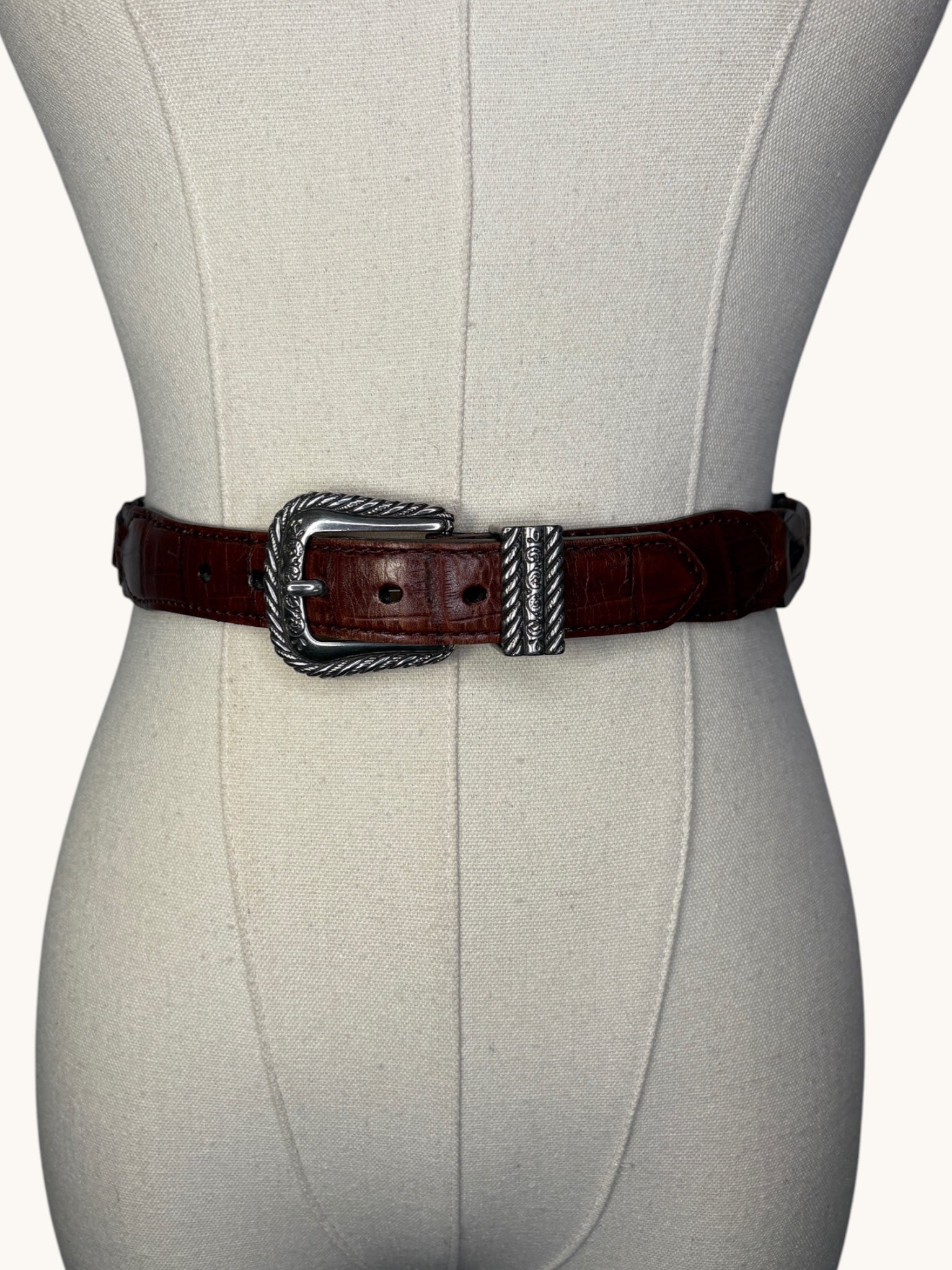 90s Brown Leather Belt with Silver Accents - S