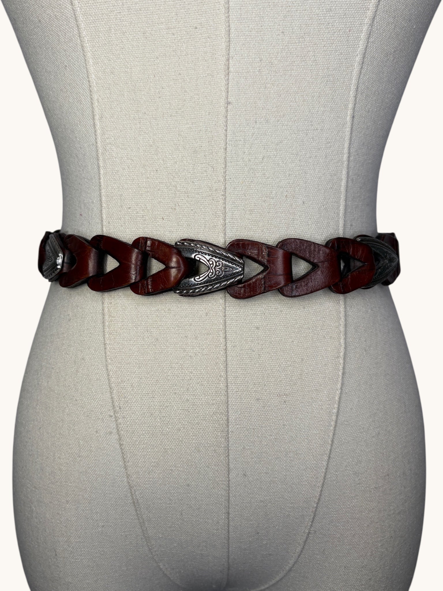 90s Brown Leather Belt with Silver Accents - S