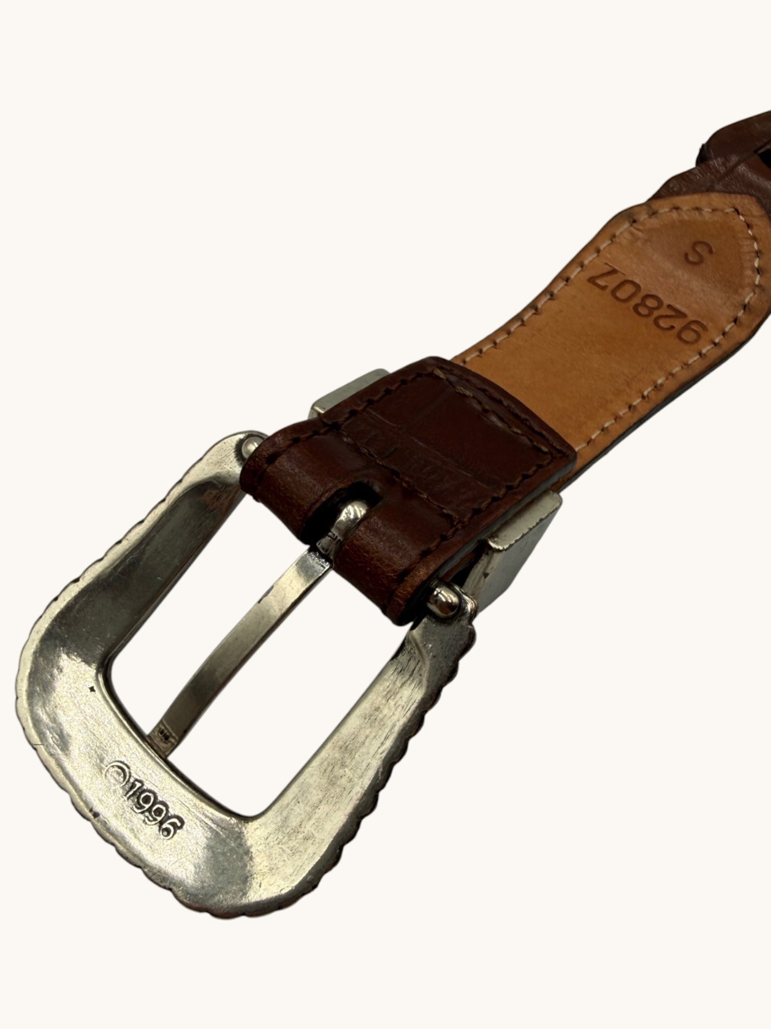 90s Brown Leather Belt with Silver Accents - S
