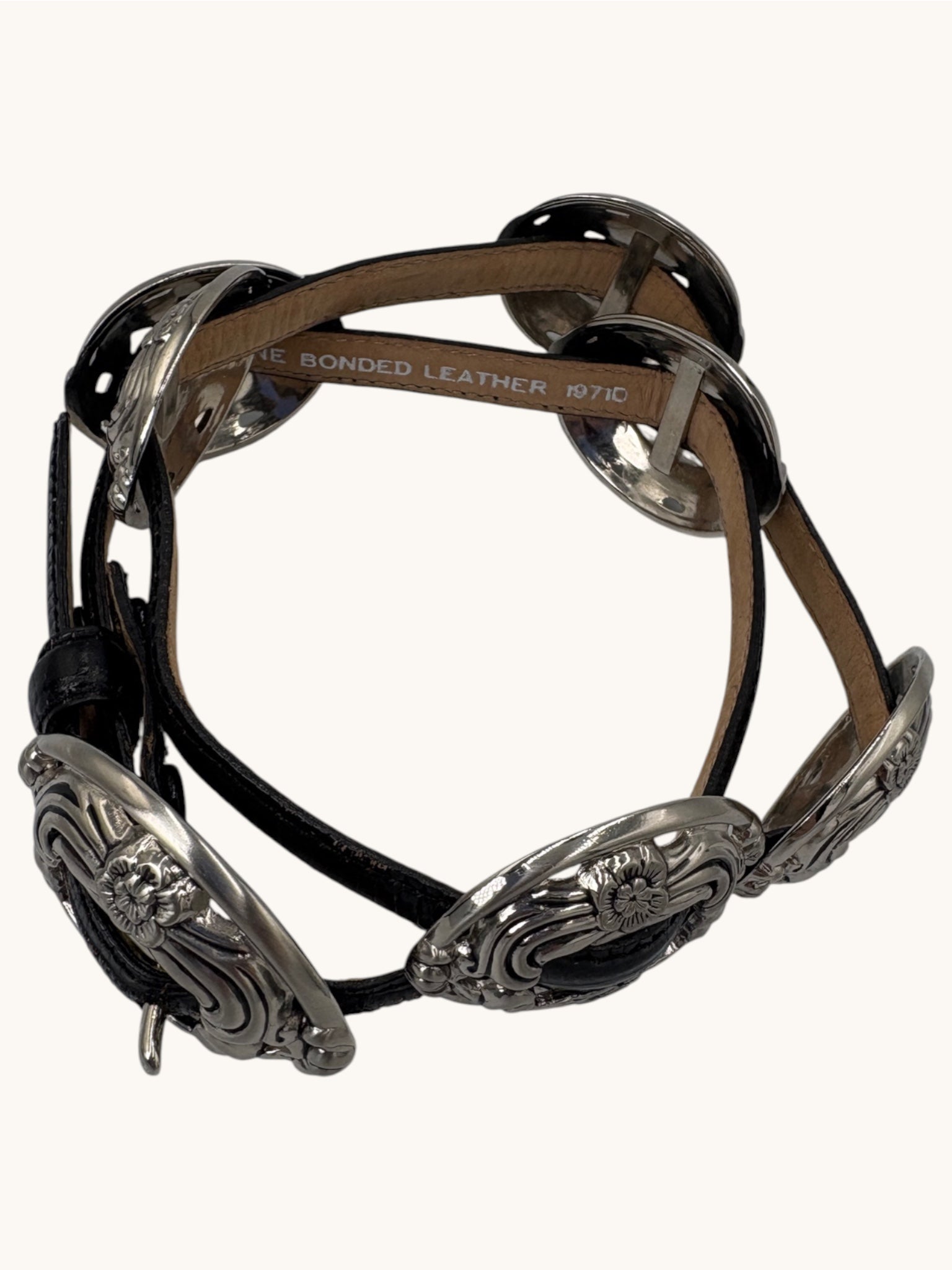 90s Black Leather Belt with Silver Accents - M