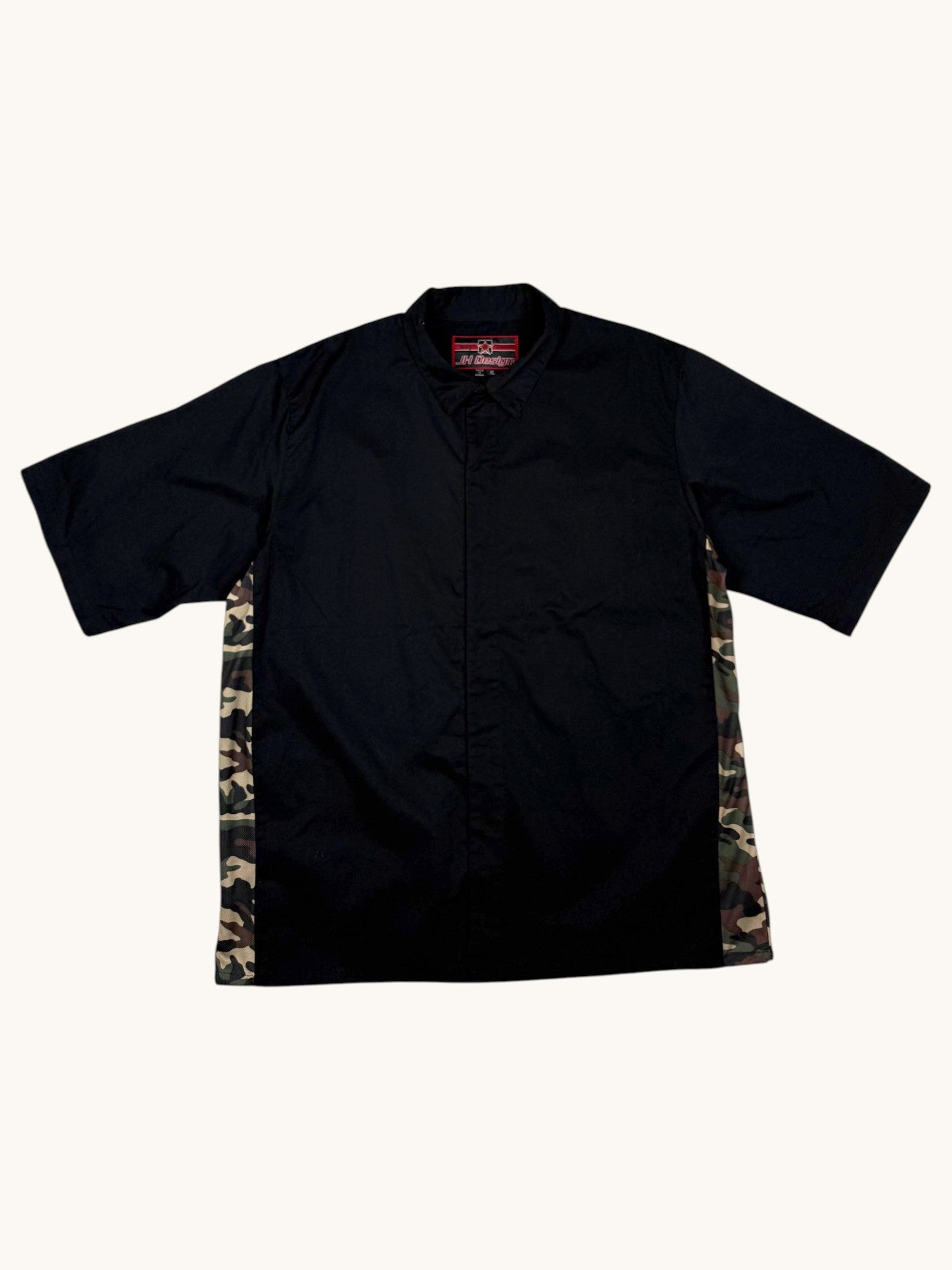 00s JH Design Black Camo Button Up Shirt - XL