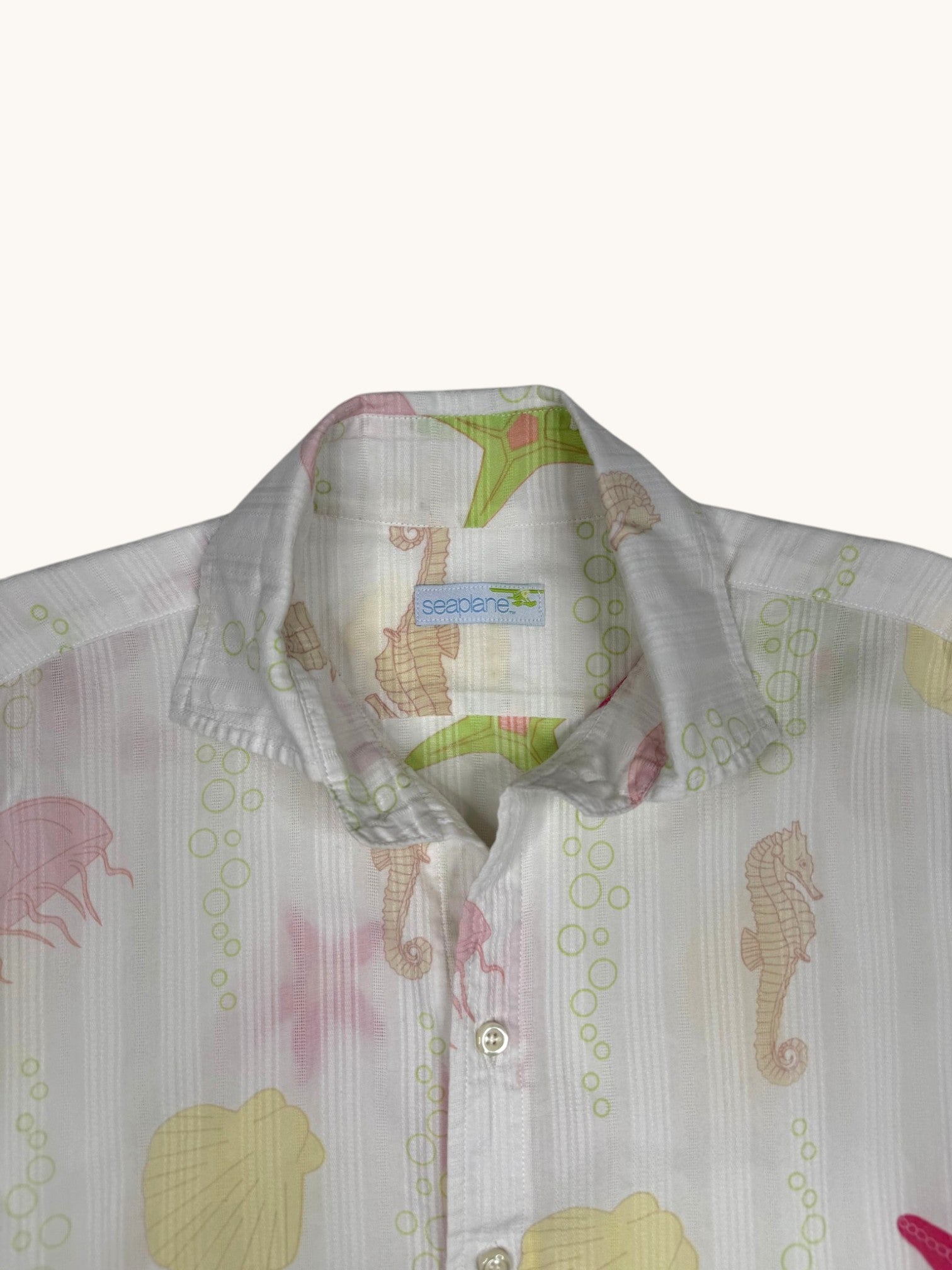 90s Seaplane Ocean Button Up Shirt - M