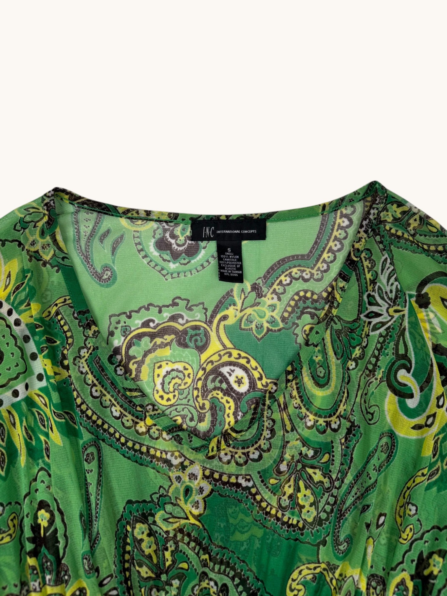 90s I.N.C. Green Paisley Top - S