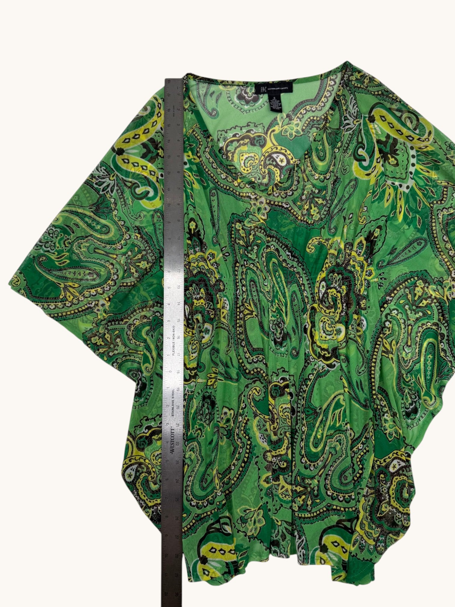 90s I.N.C. Green Paisley Top - S