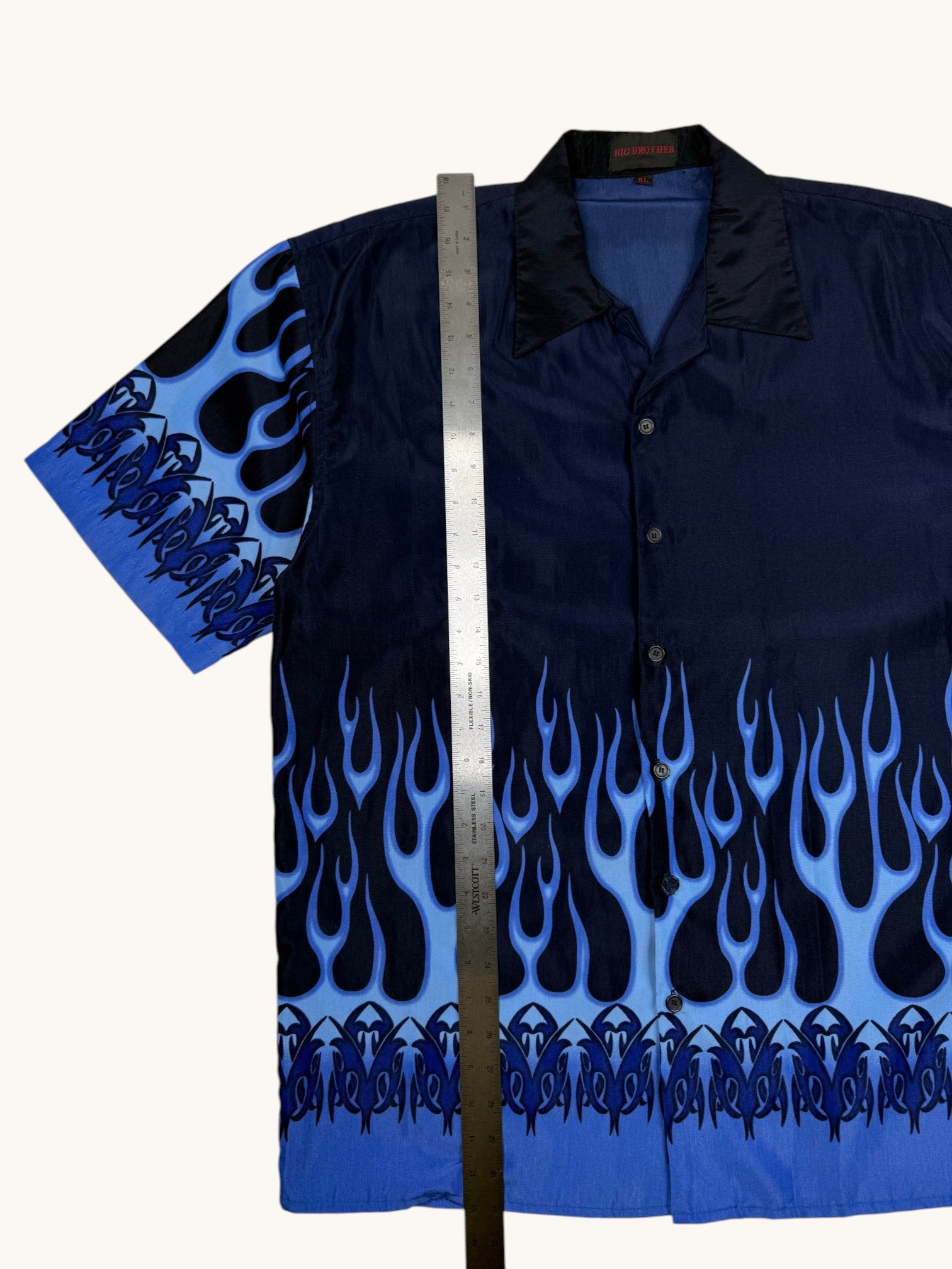 90s Big Brother Blue Flames Button Up - XL