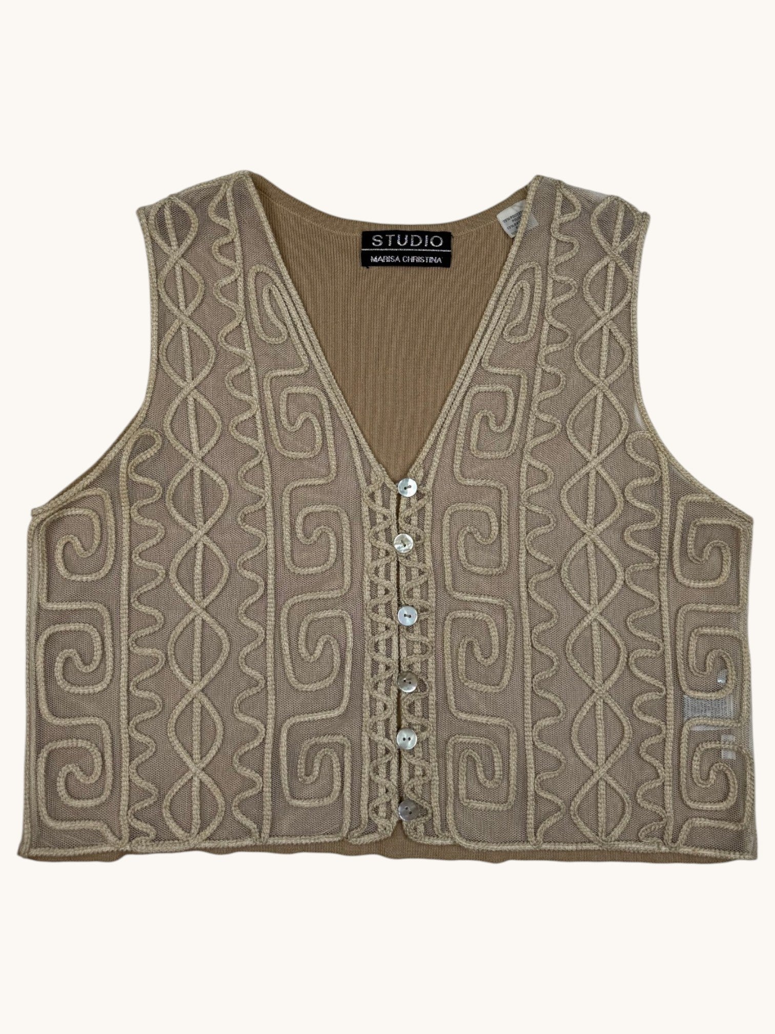 90s Studio Marisa Christina Beige Knit Vest