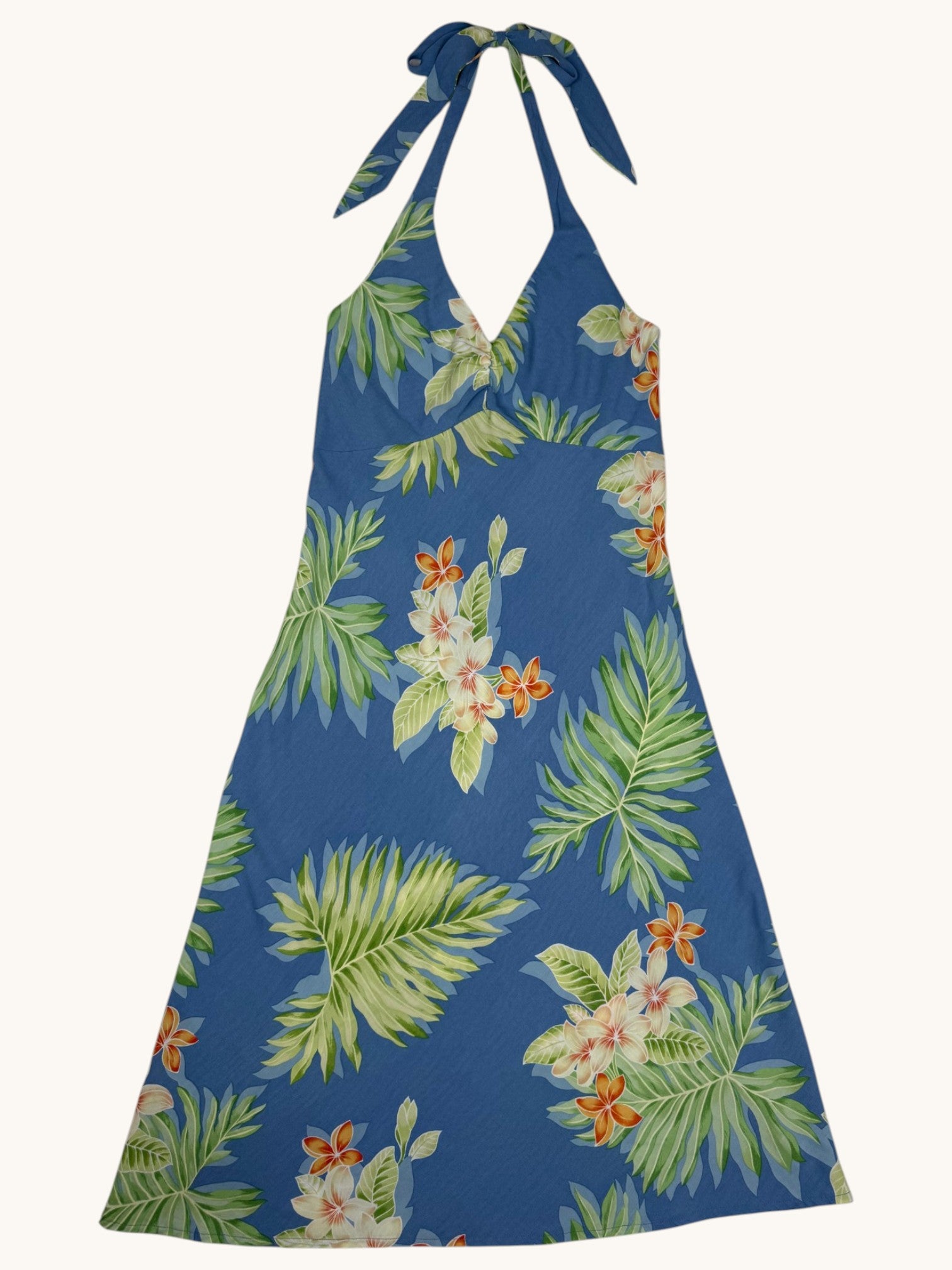 90s Kauaiana Blue Floral Halter Dress - S