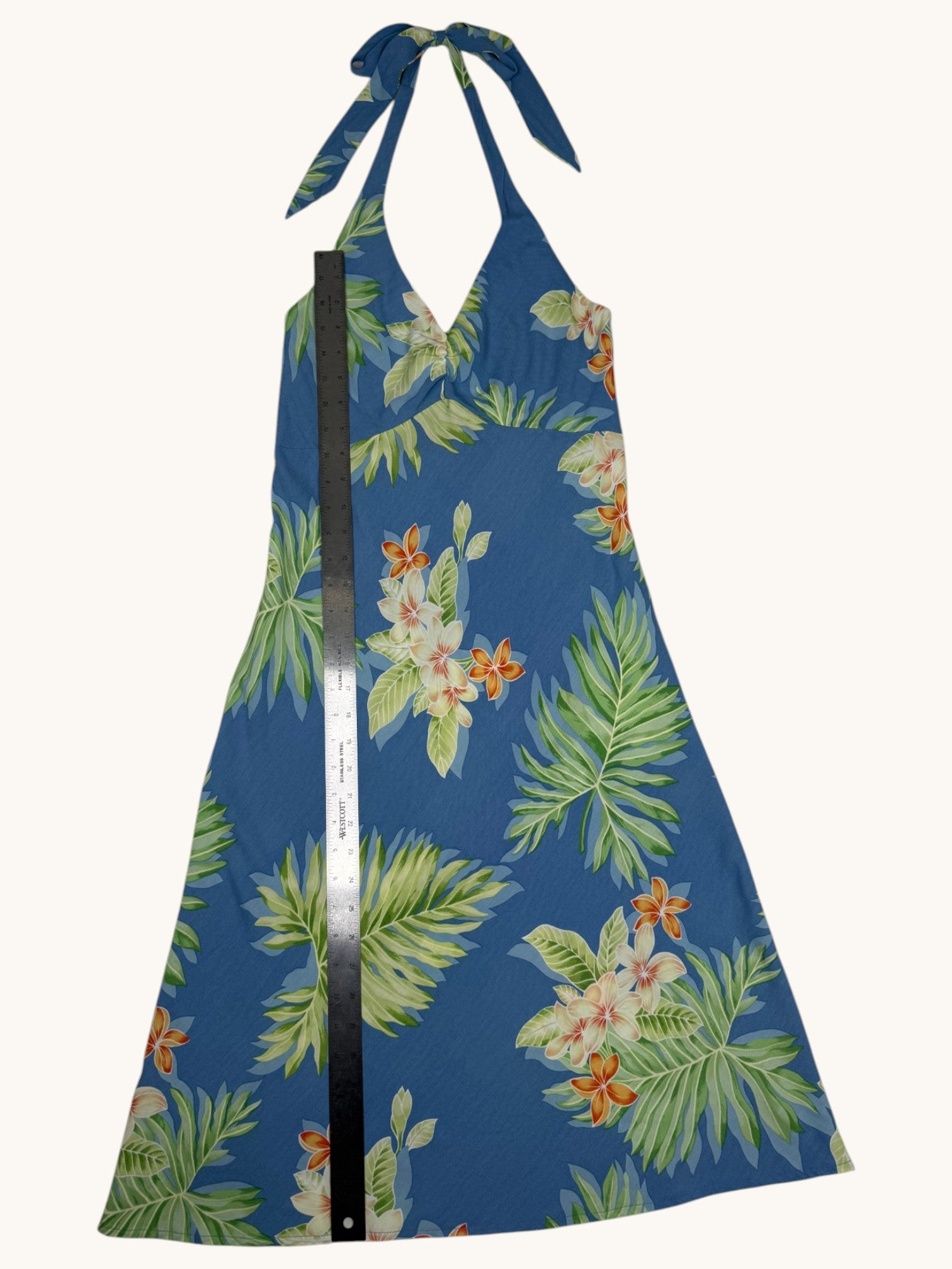 90s Kauaiana Blue Floral Halter Dress - S