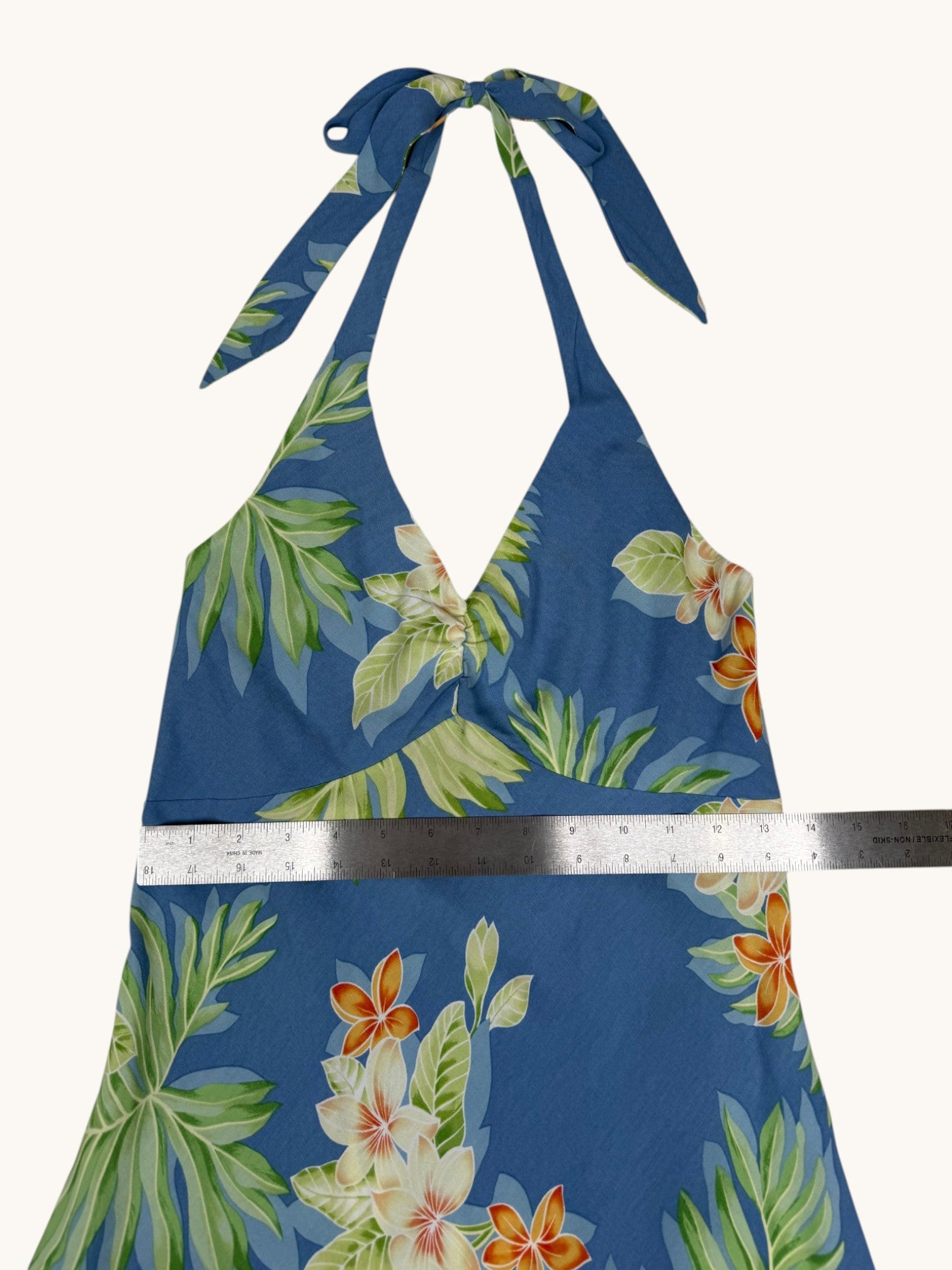 90s Kauaiana Blue Floral Halter Dress - S