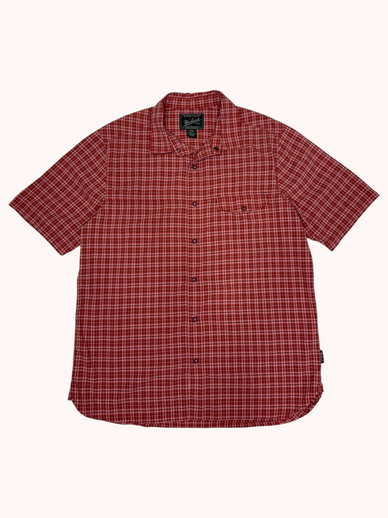 90s Woolrich Salmon Plaid Short Sleeve Button Up - L
