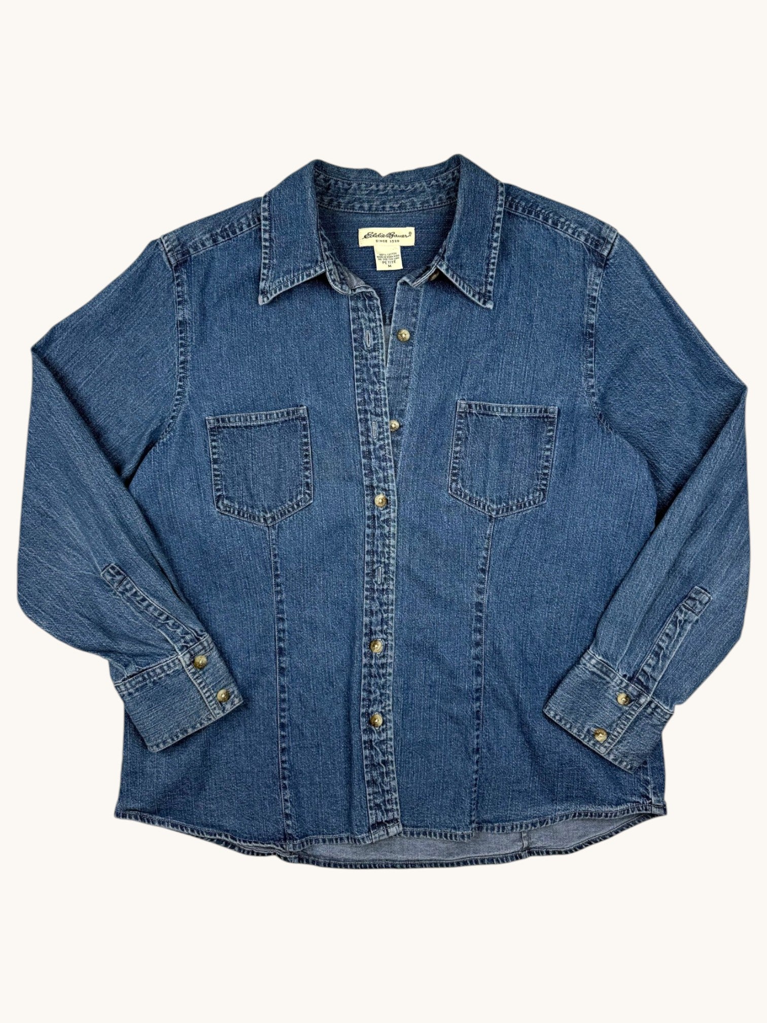 90s Eddie Bauer Blue Denim Button Up Shirt - M