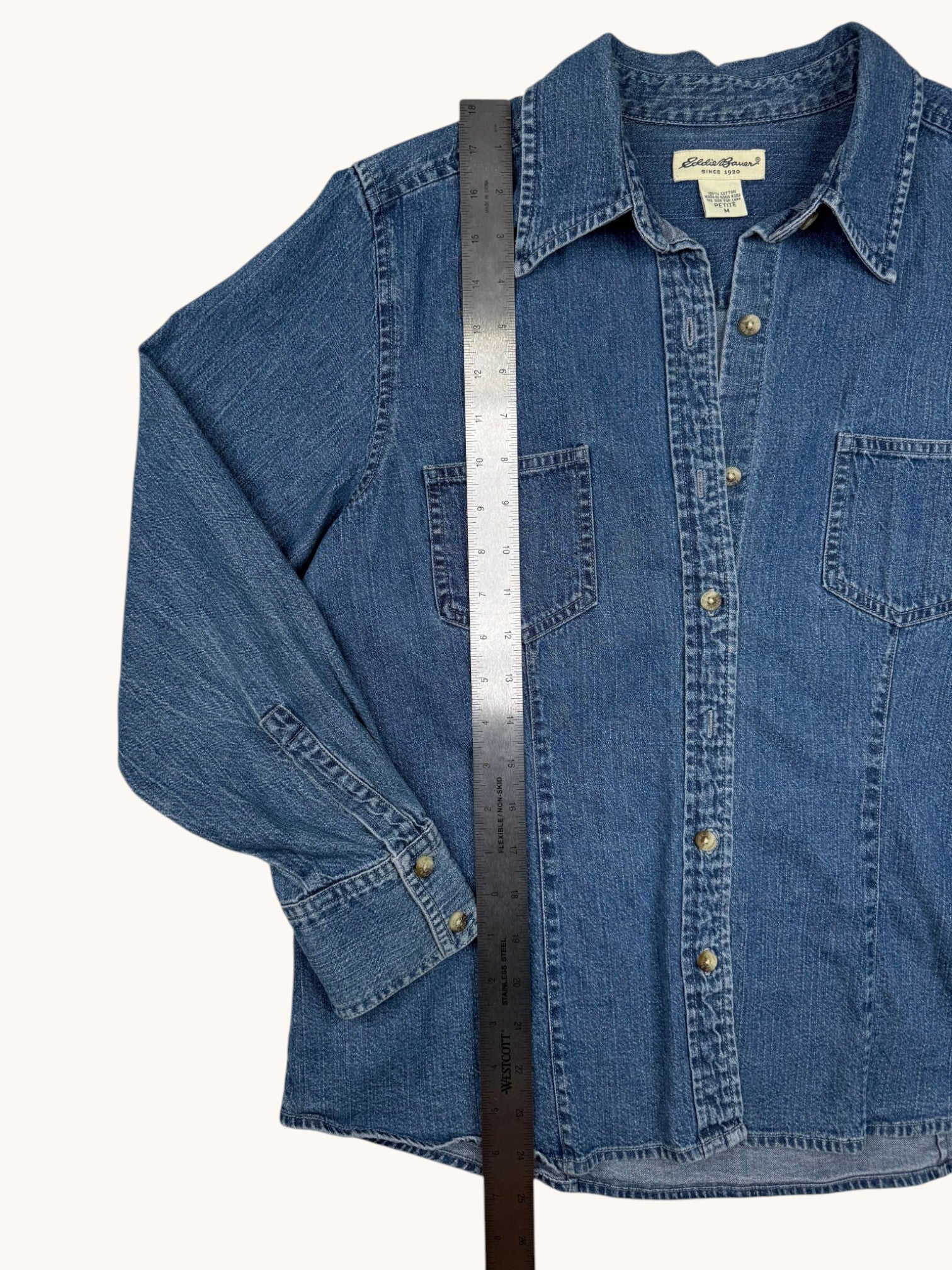 90s Eddie Bauer Blue Denim Button Up Shirt - M