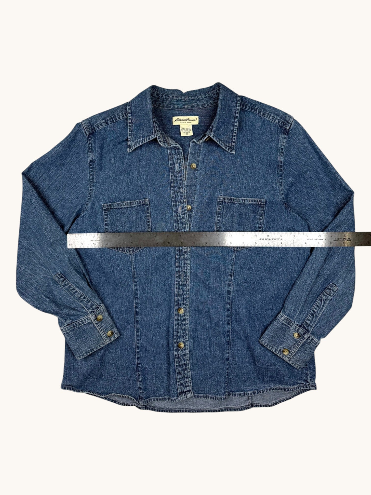 90s Eddie Bauer Blue Denim Button Up Shirt - M
