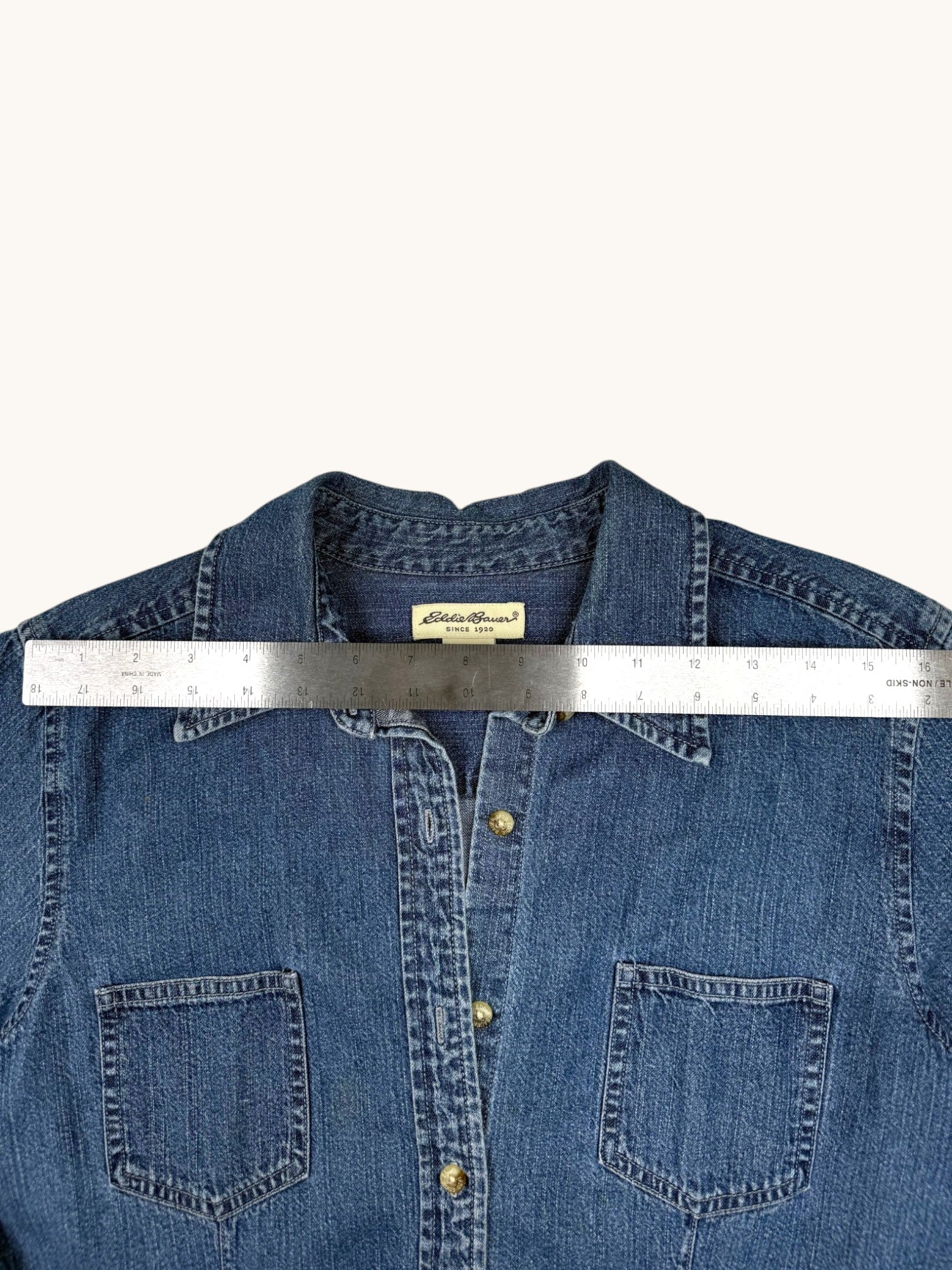 90s Eddie Bauer Blue Denim Button Up Shirt - M