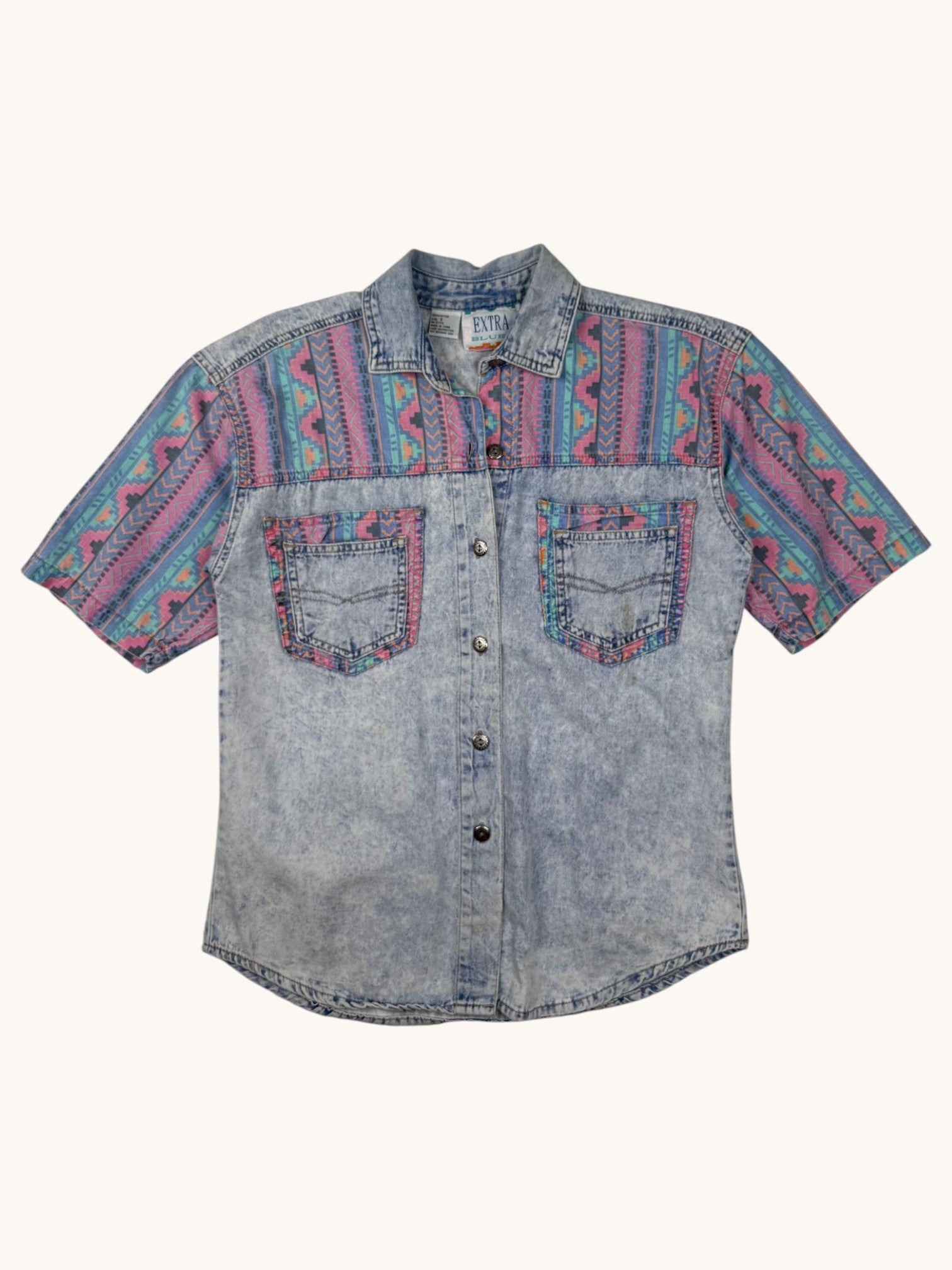 90s Extra Blues Pattern Button Up Shirt - S