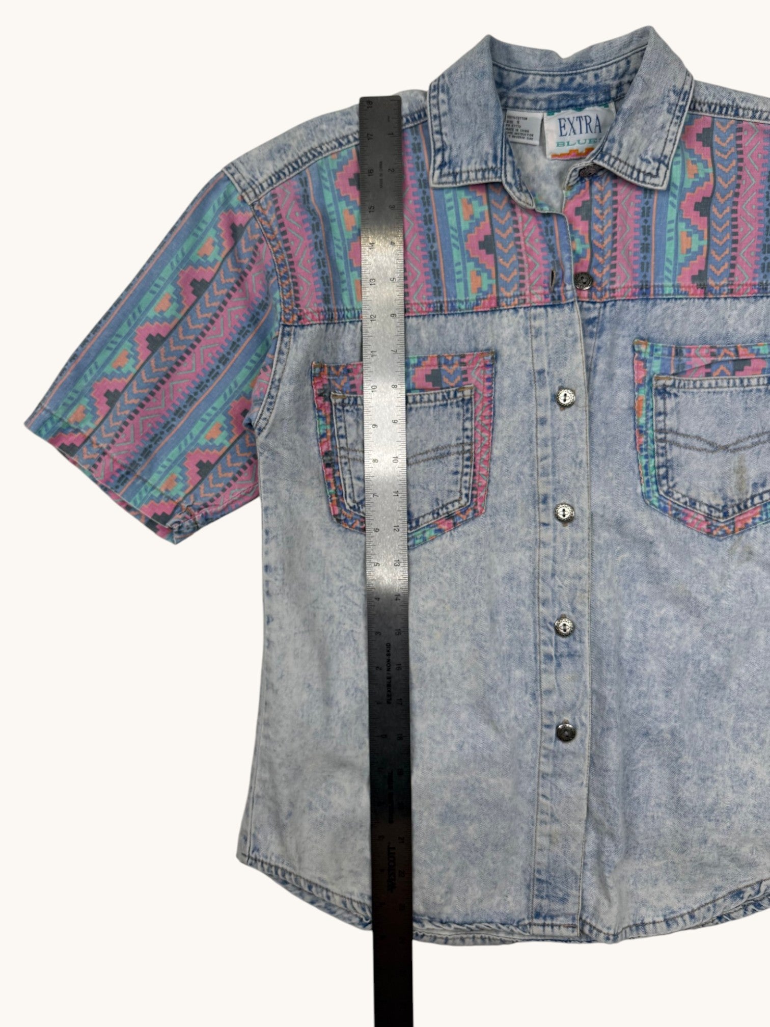 90s Extra Blues Pattern Button Up Shirt - S