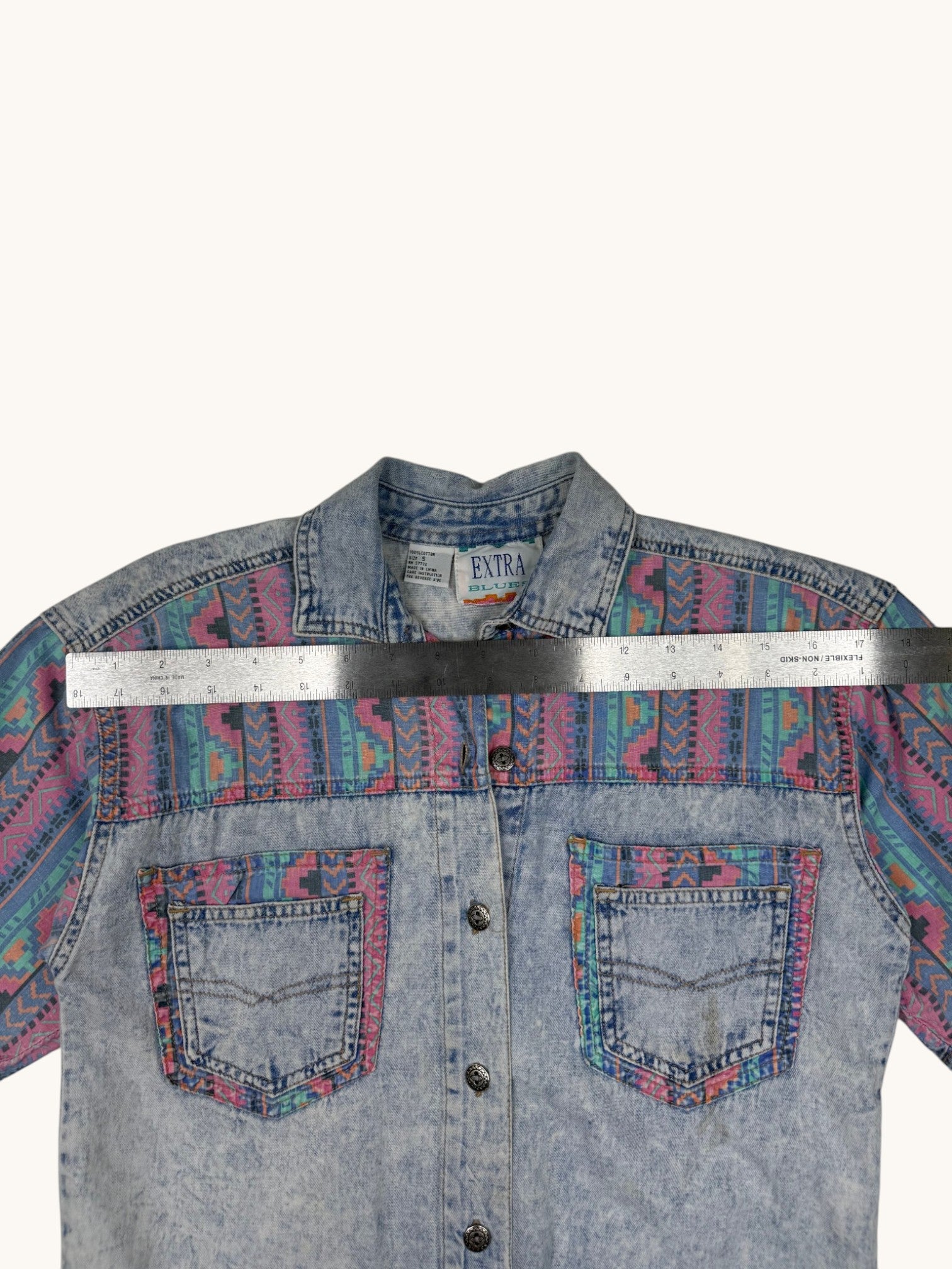 90s Extra Blues Pattern Button Up Shirt - S