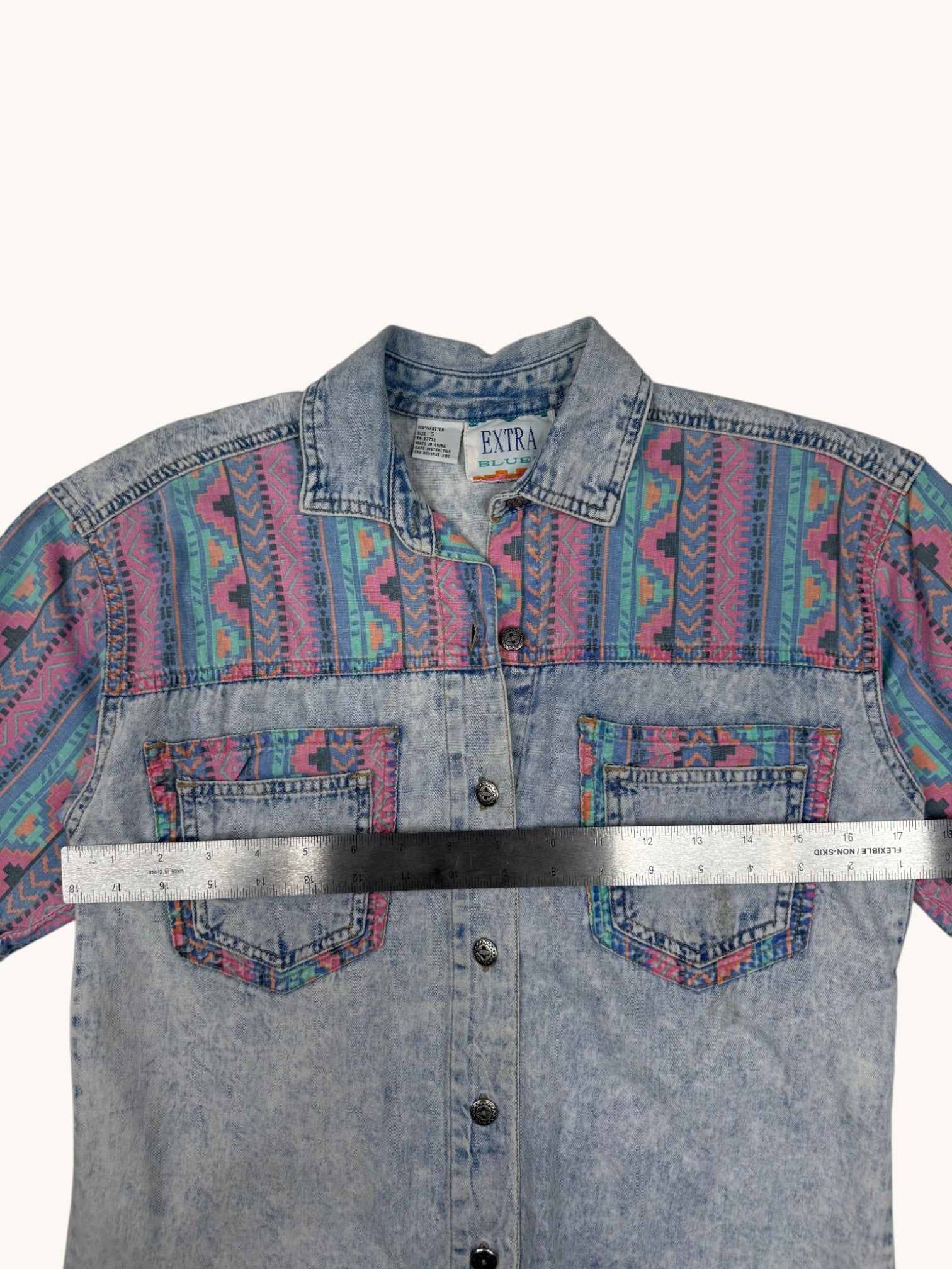 90s Extra Blues Pattern Button Up Shirt - S