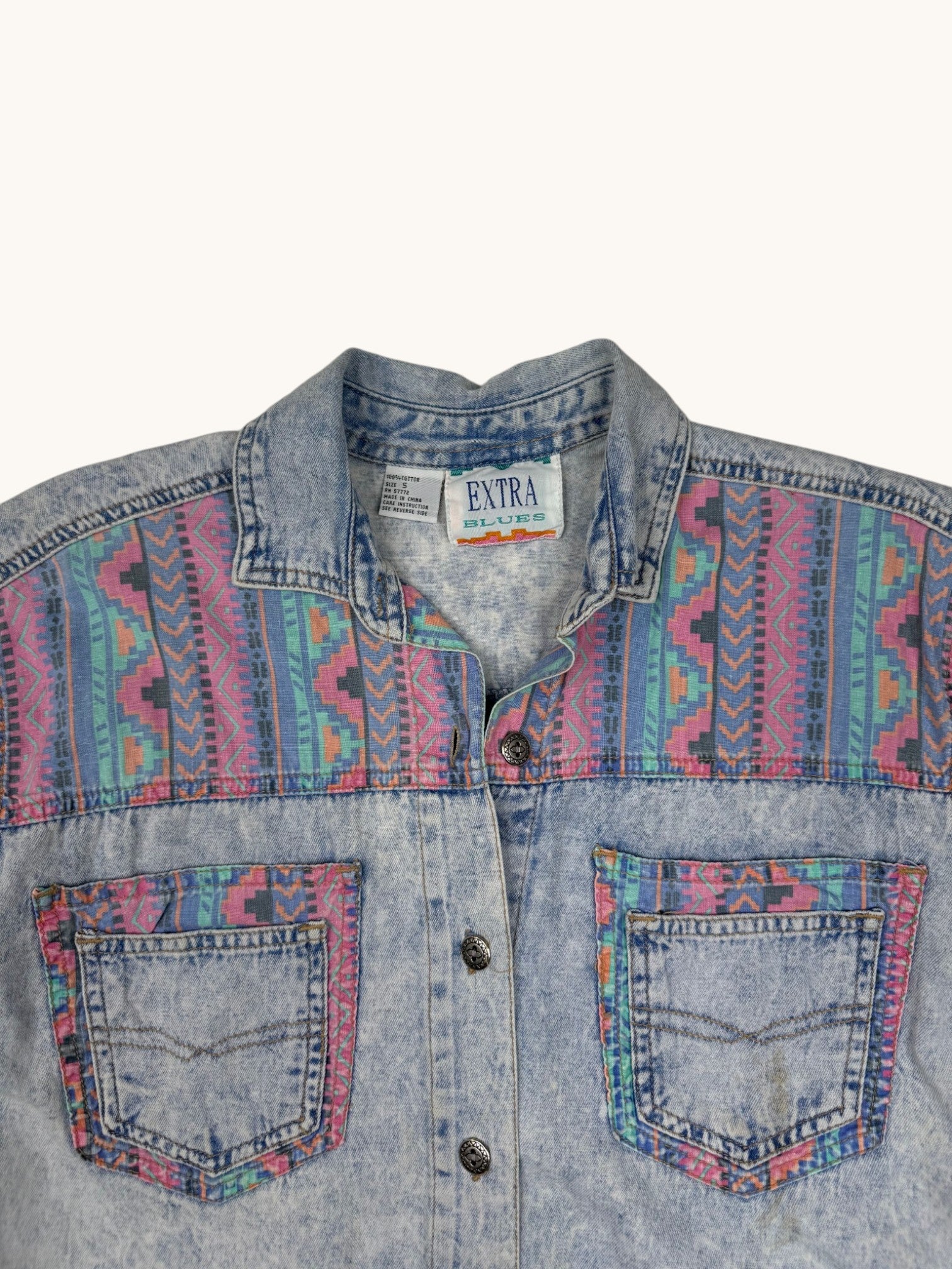 90s Extra Blues Pattern Button Up Shirt - S