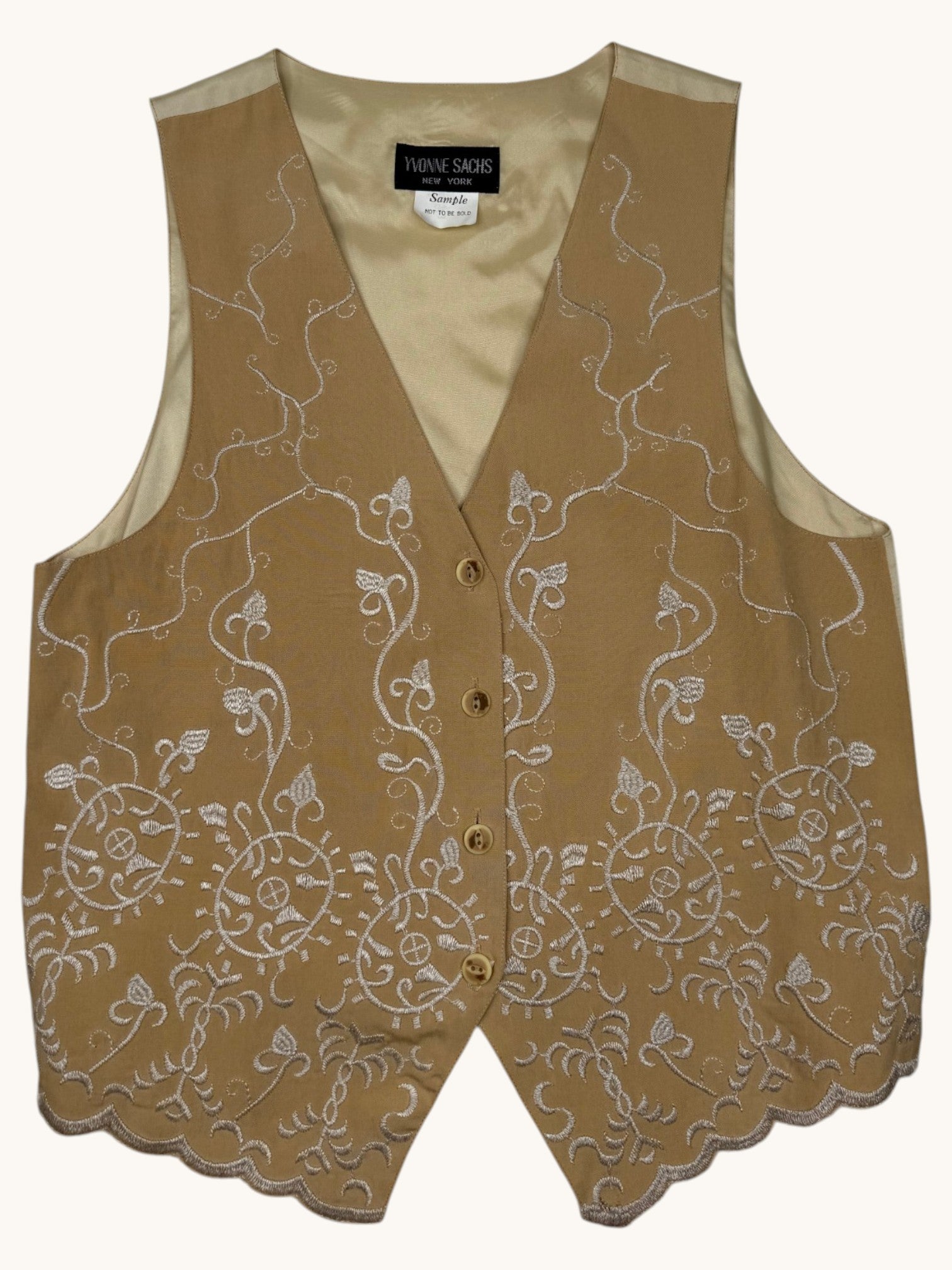90s Yvonne Sachs Beige Embroidered Vest