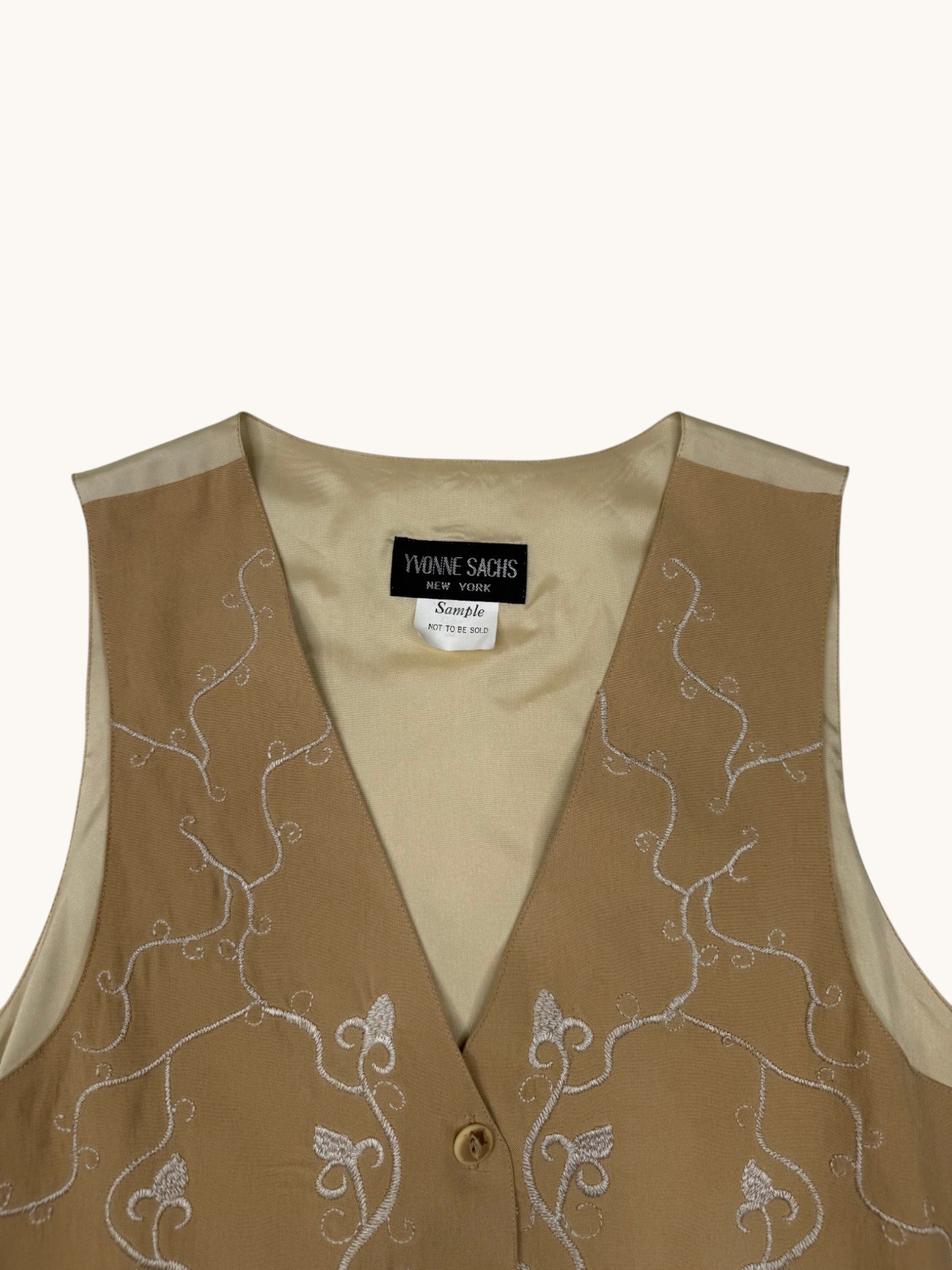 90s Yvonne Sachs Beige Embroidered Vest