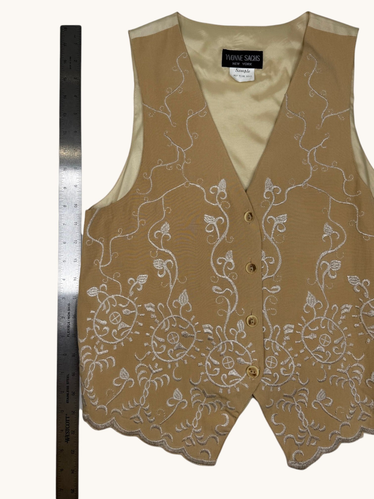 90s Yvonne Sachs Beige Embroidered Vest