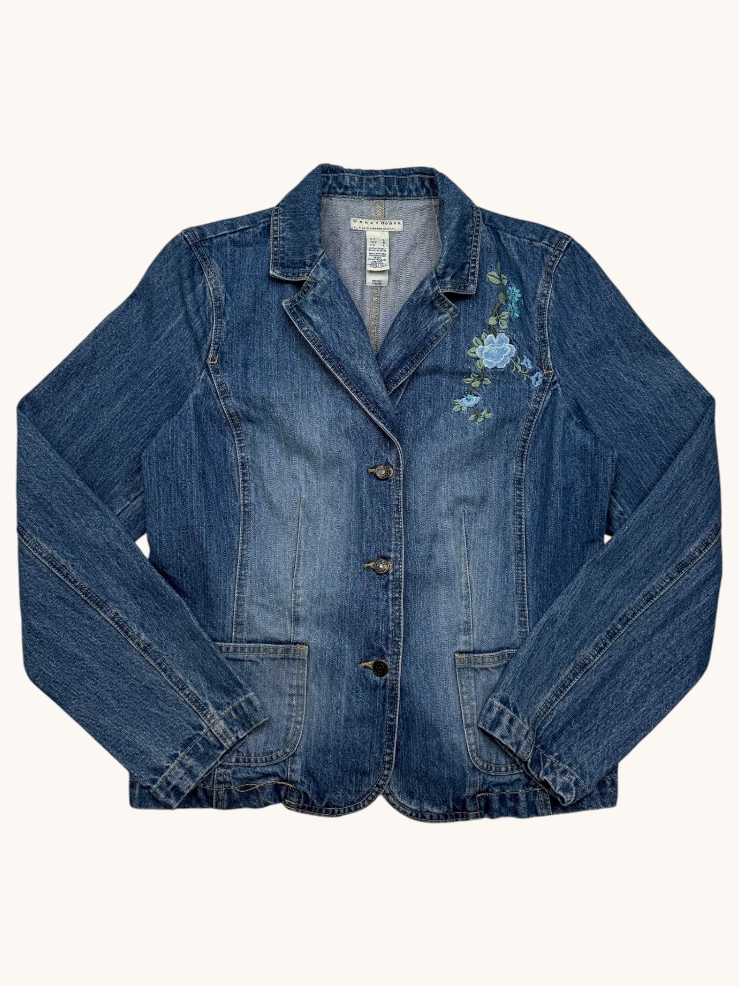 90s Crazy Horse Blue Denim Jacket - L