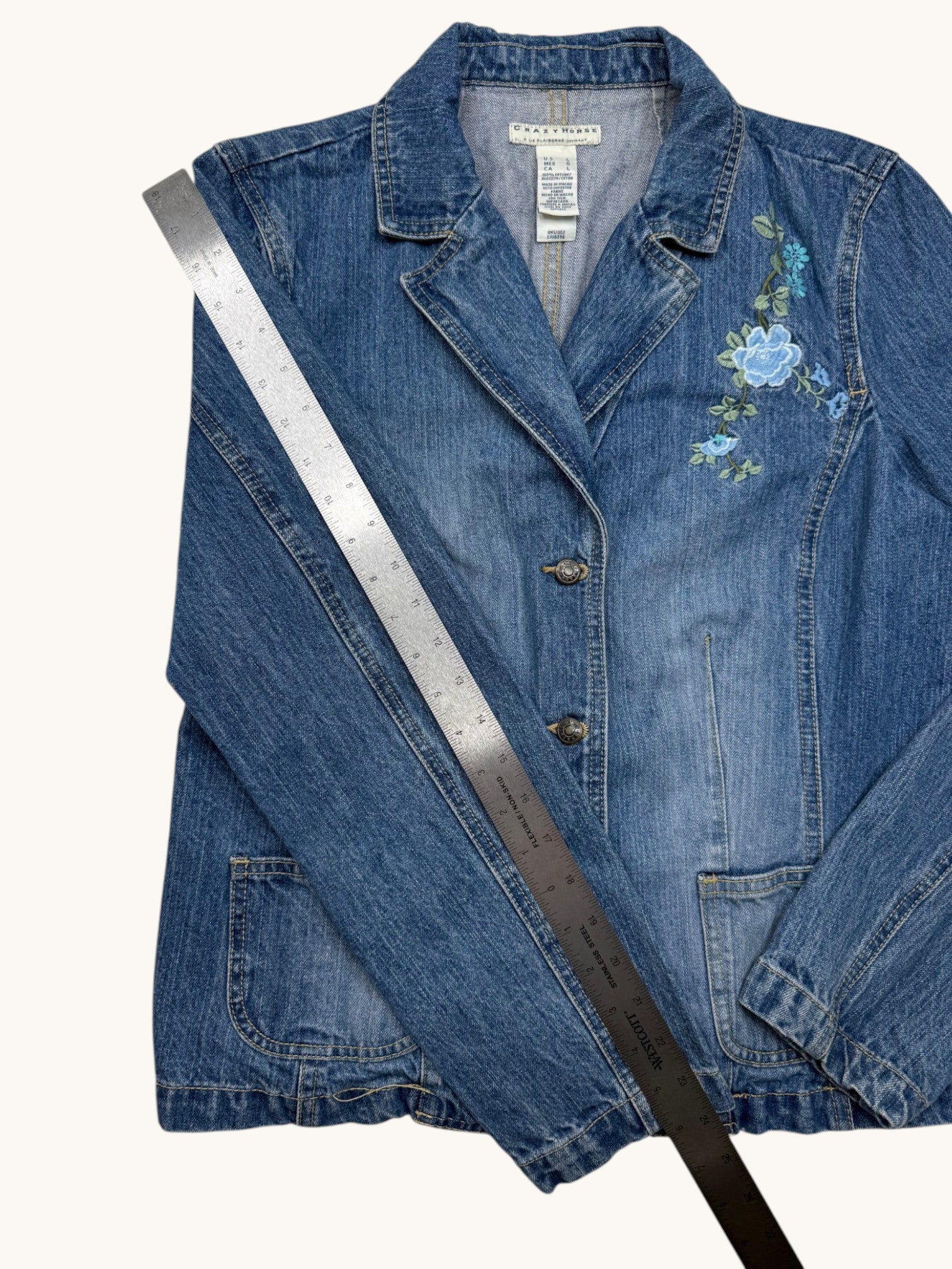 90s Crazy Horse Blue Denim Jacket - L