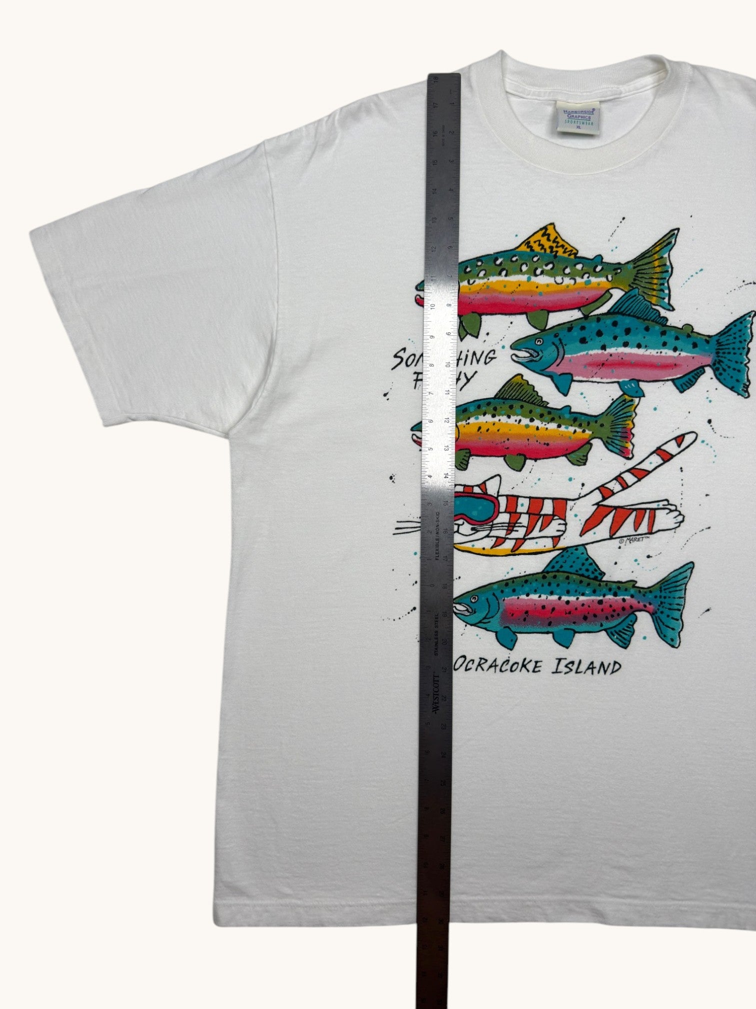 90s Harborside Graphics Sportswear Something Fishy Tee - XL