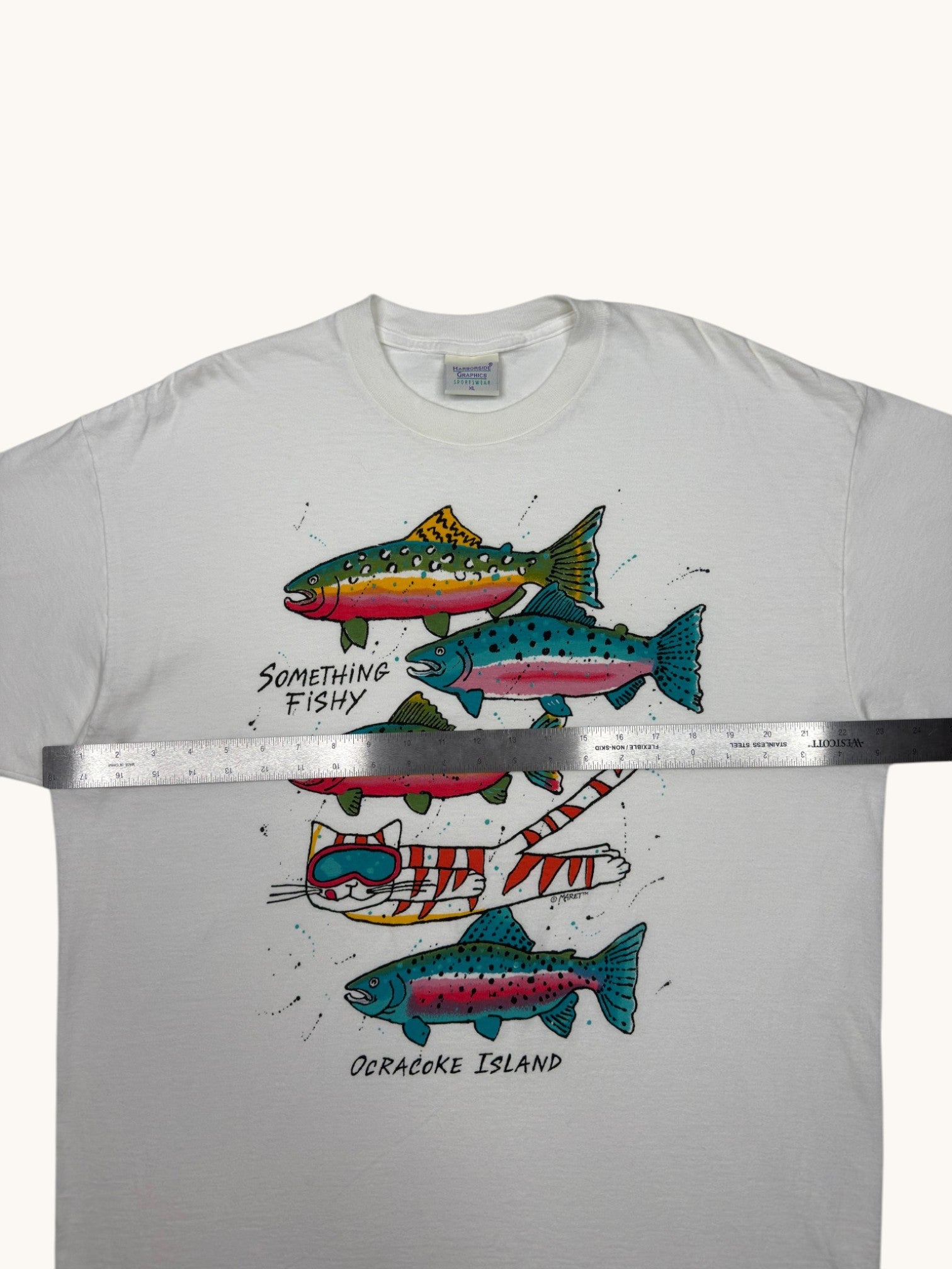 90s Harborside Graphics Sportswear Something Fishy Tee - XL