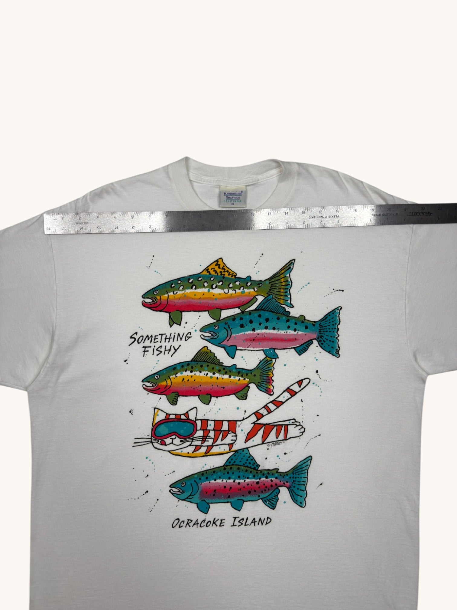 90s Harborside Graphics Sportswear Something Fishy Tee - XL