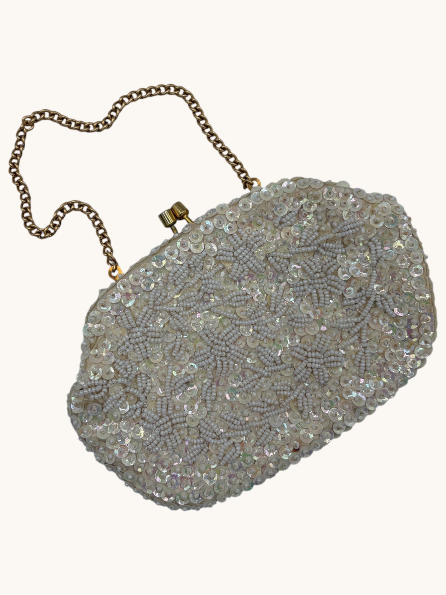 60s White Beaded Clutch