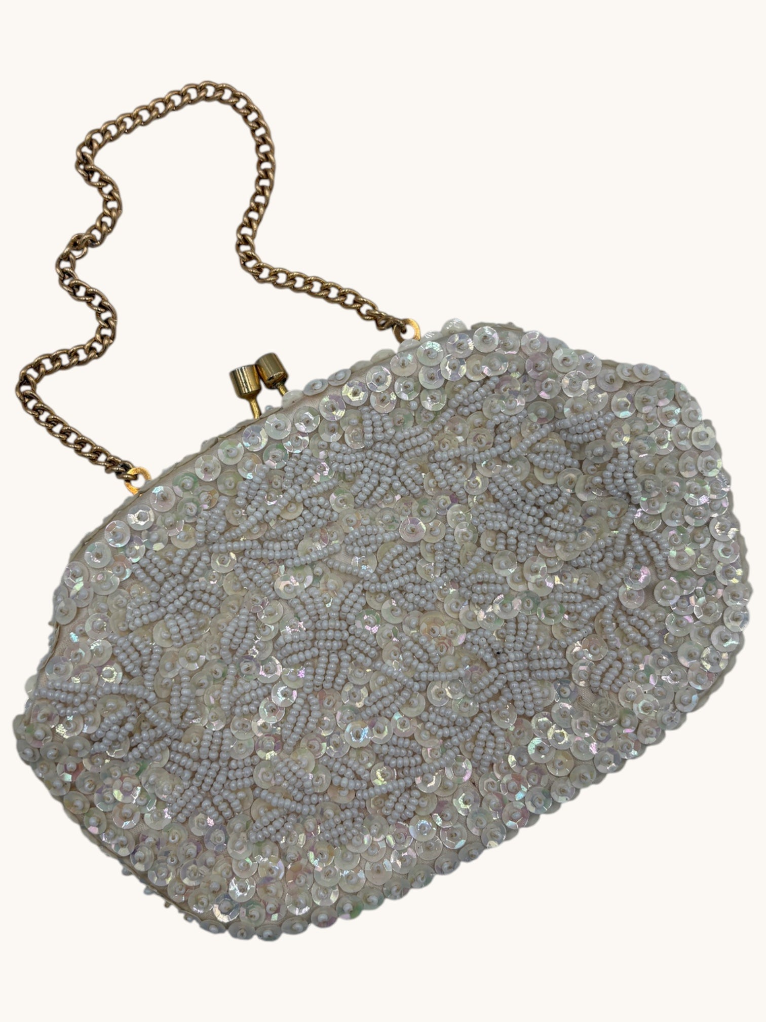 60s White Beaded Clutch