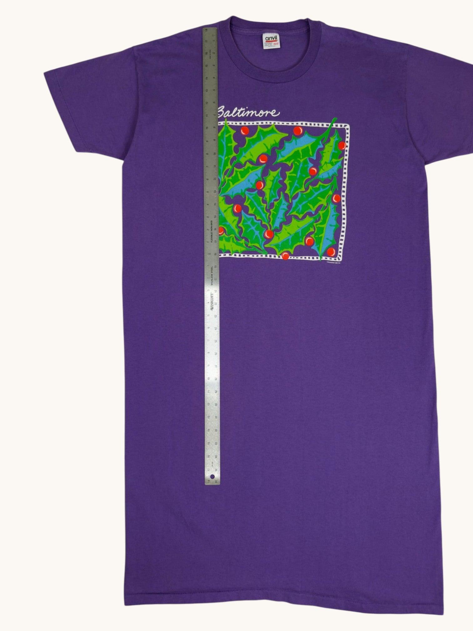 90s Anvil Purple Baltimore Holly Graphic Tee - OS