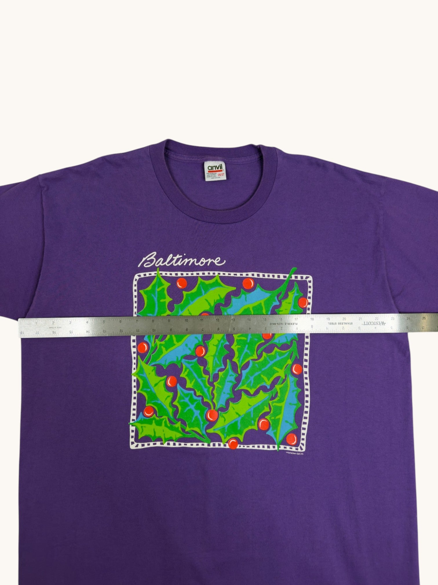 90s Anvil Purple Baltimore Holly Graphic Tee - OS