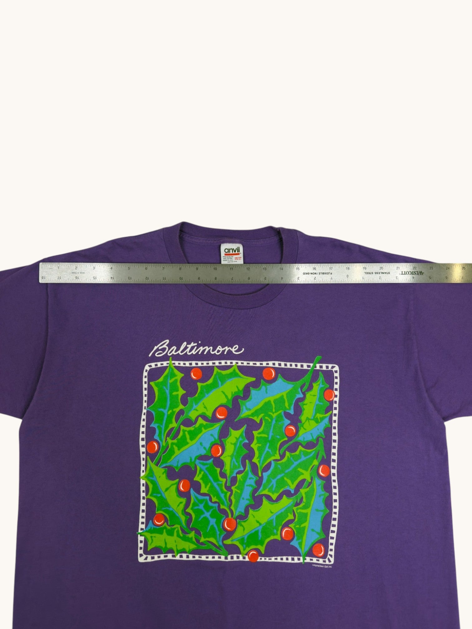 90s Anvil Purple Baltimore Holly Graphic Tee - OS