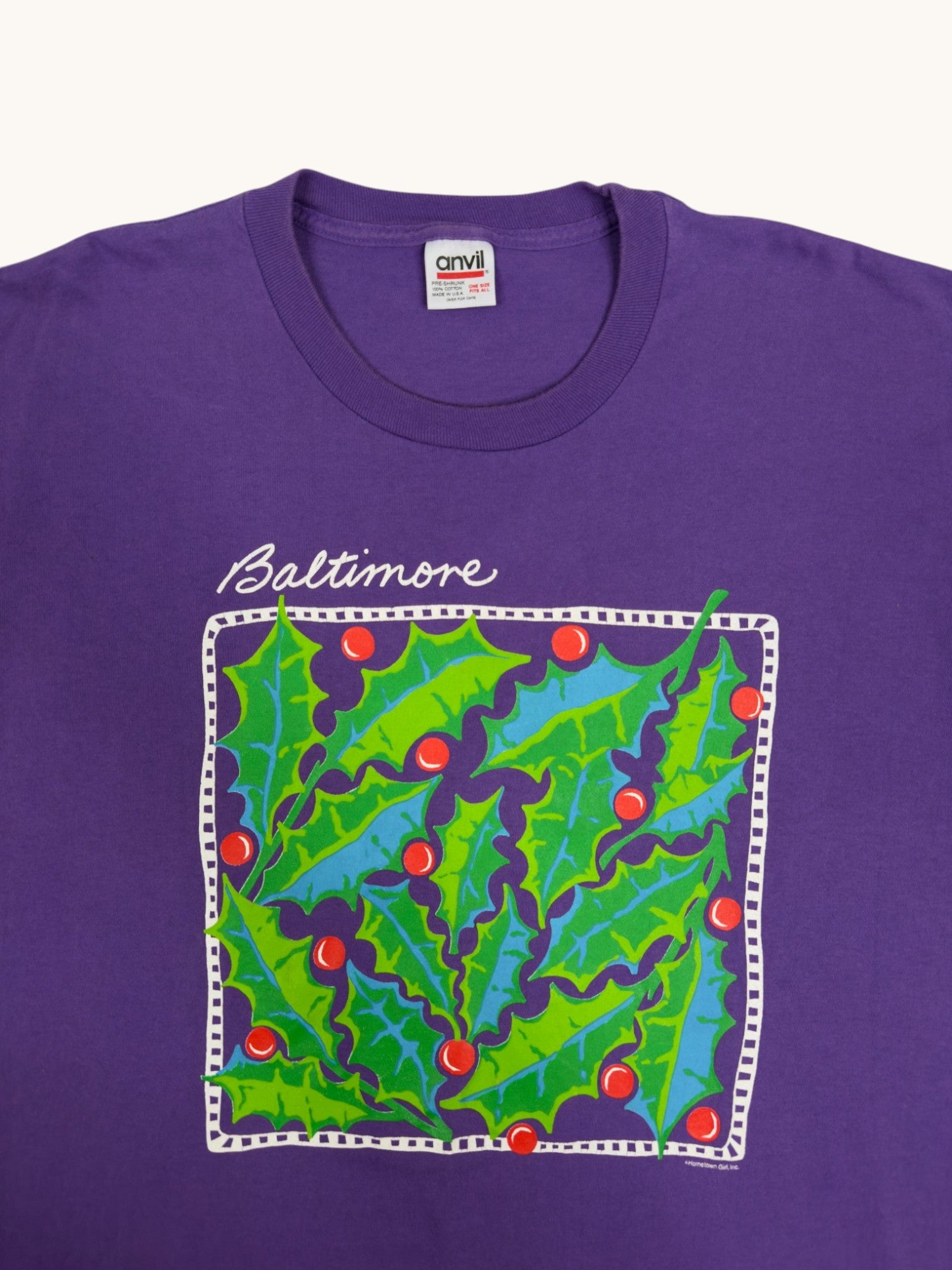 90s Anvil Purple Baltimore Holly Graphic Tee - OS