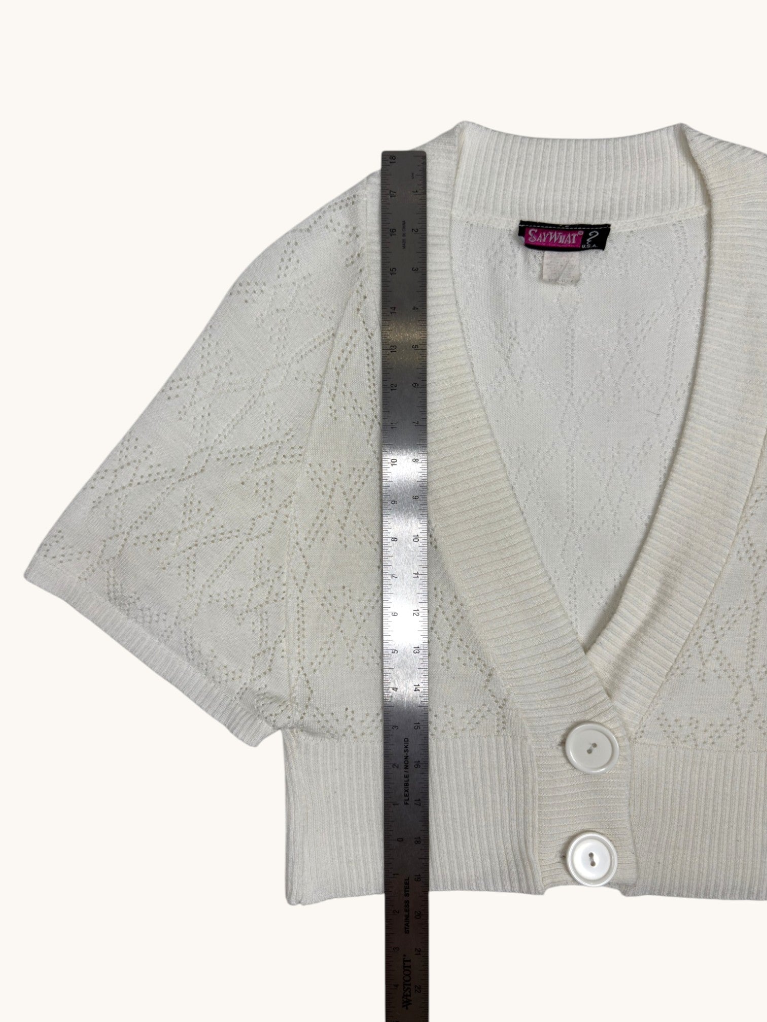90s Say What? White Knit Cardigan - M