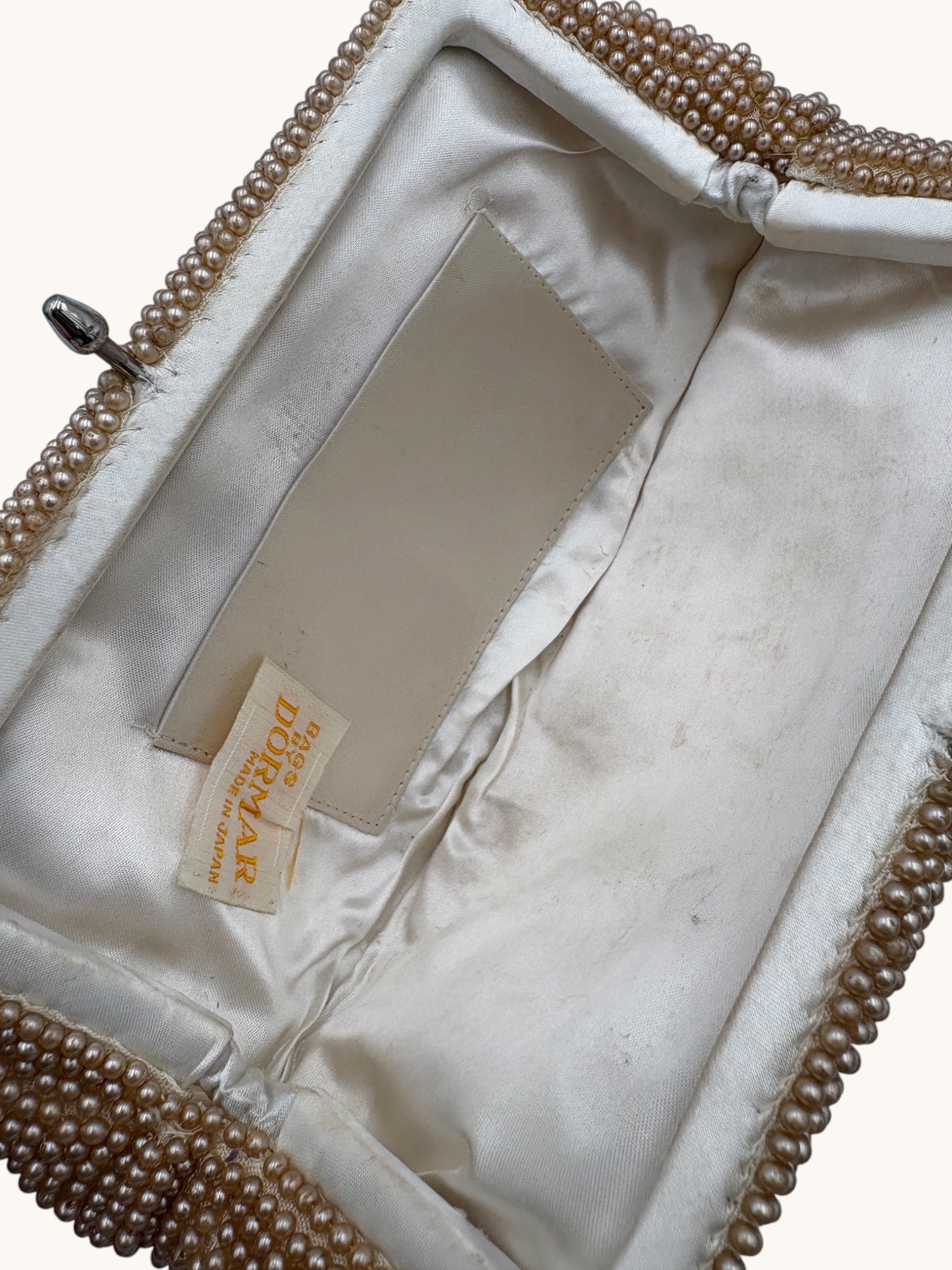 90s Bags by Dormar Beige Beaded Clutch