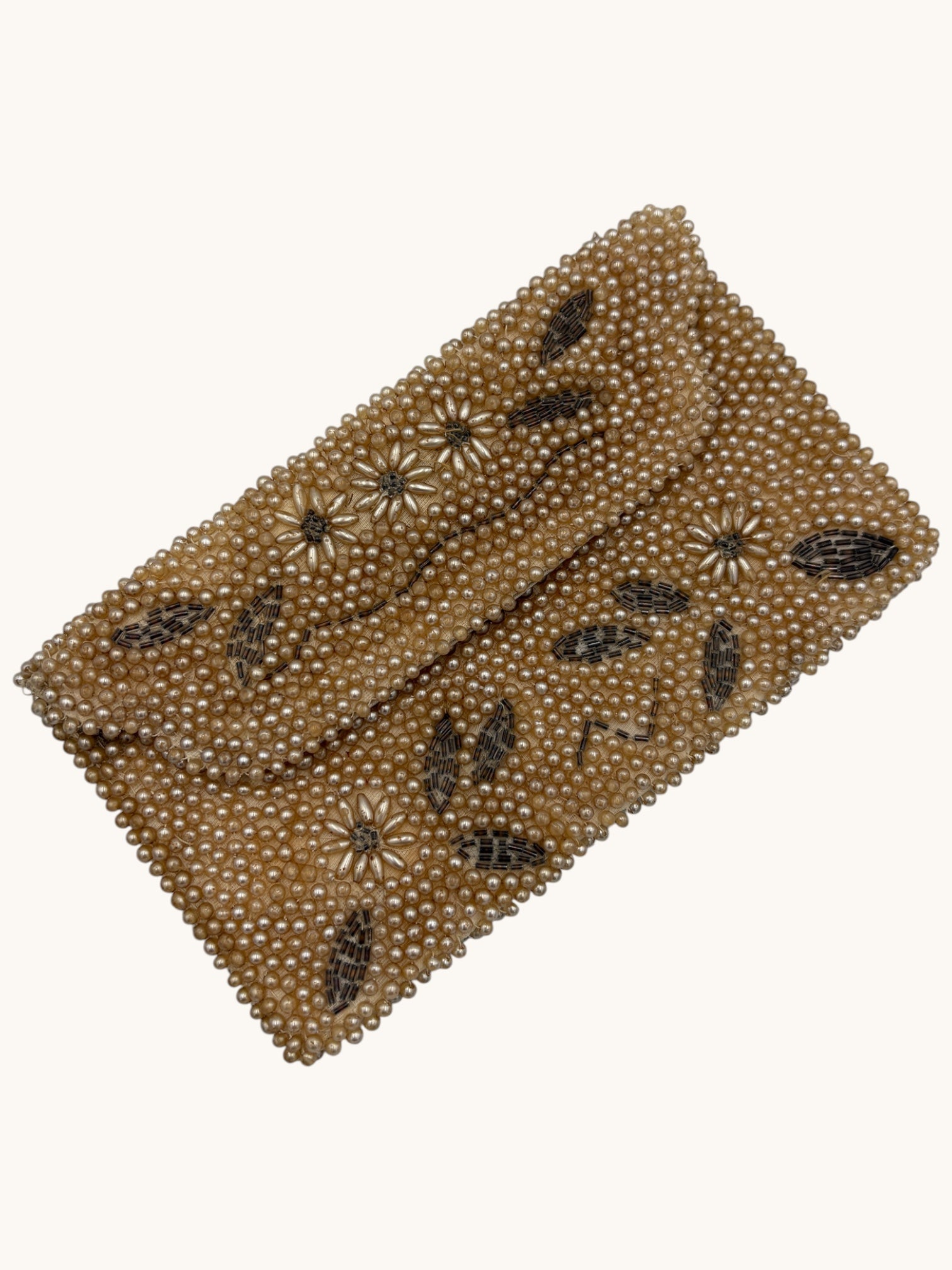 50s Beige Beaded Clutch