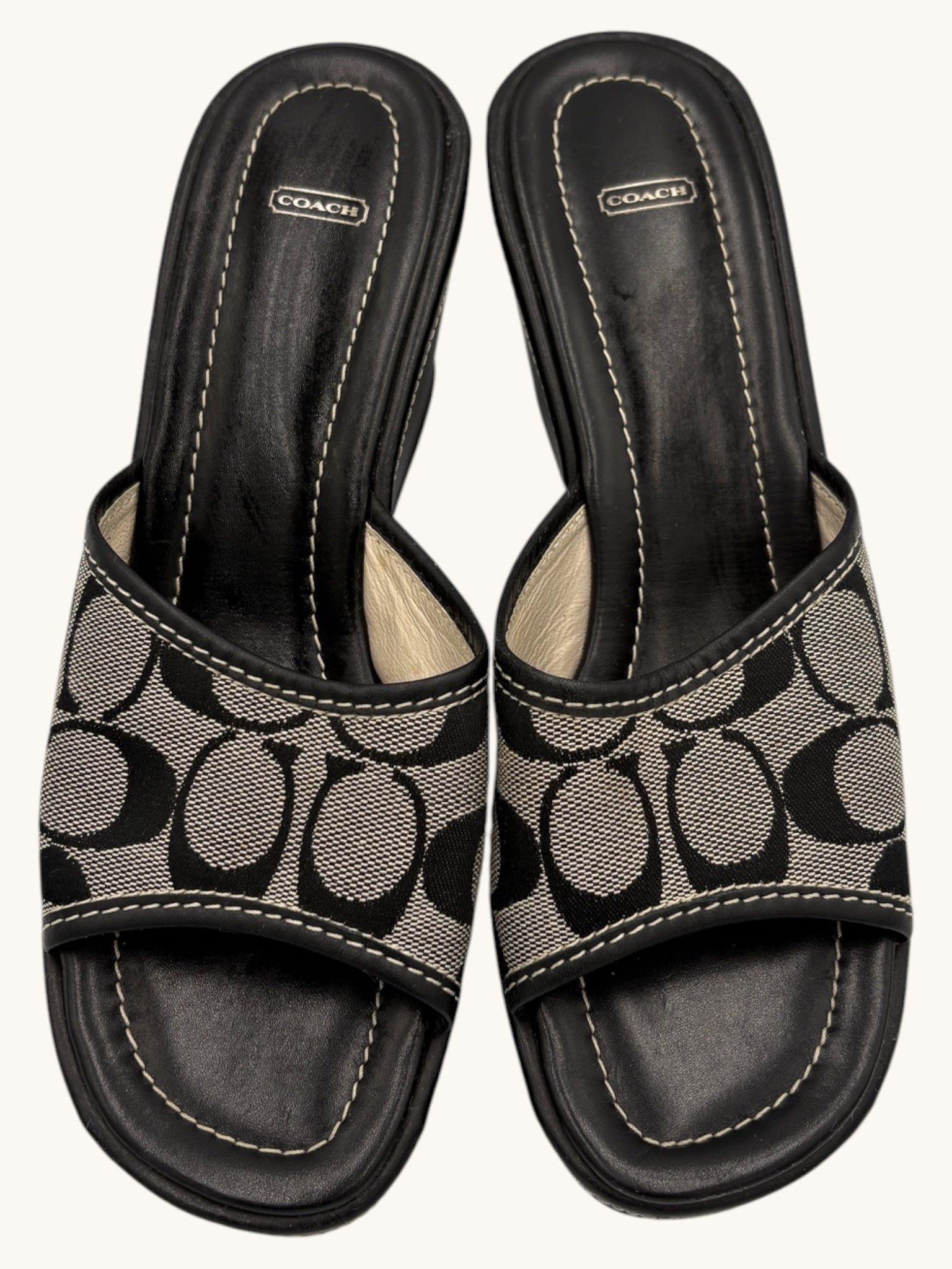 00s Coach Black Wedge Monogram Sandals - 8.5 W