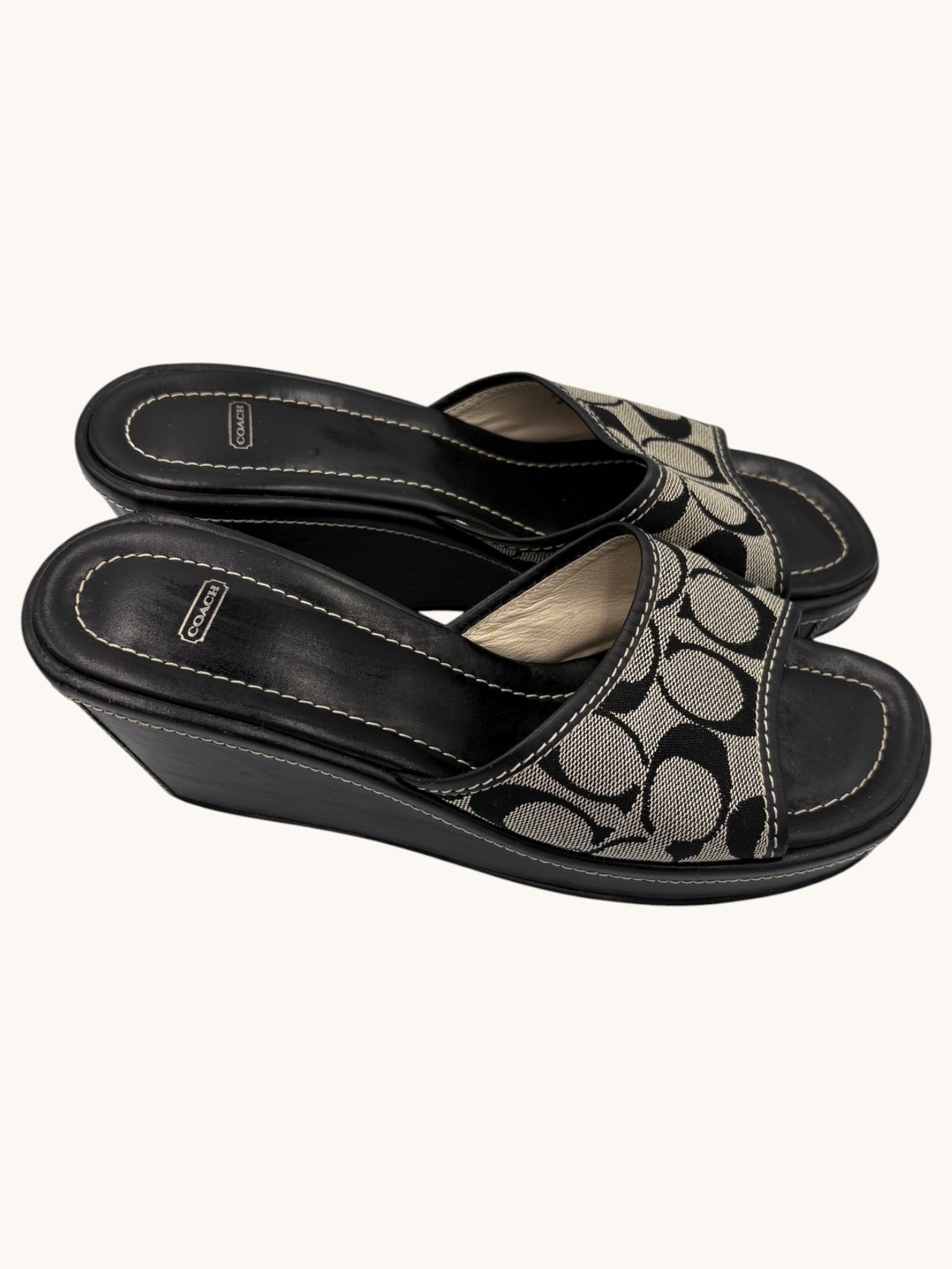 00s Coach Black Wedge Monogram Sandals - 8.5 W